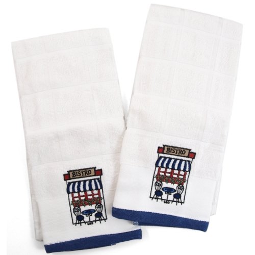 Premium Bistro Embroidered Terry Kitchen Towels Set of 2 - Absorbent & Durable Dish Towels for Cooking, Baking & Cleaning - Perfect for Kitchen, Restaurant & Home Decor