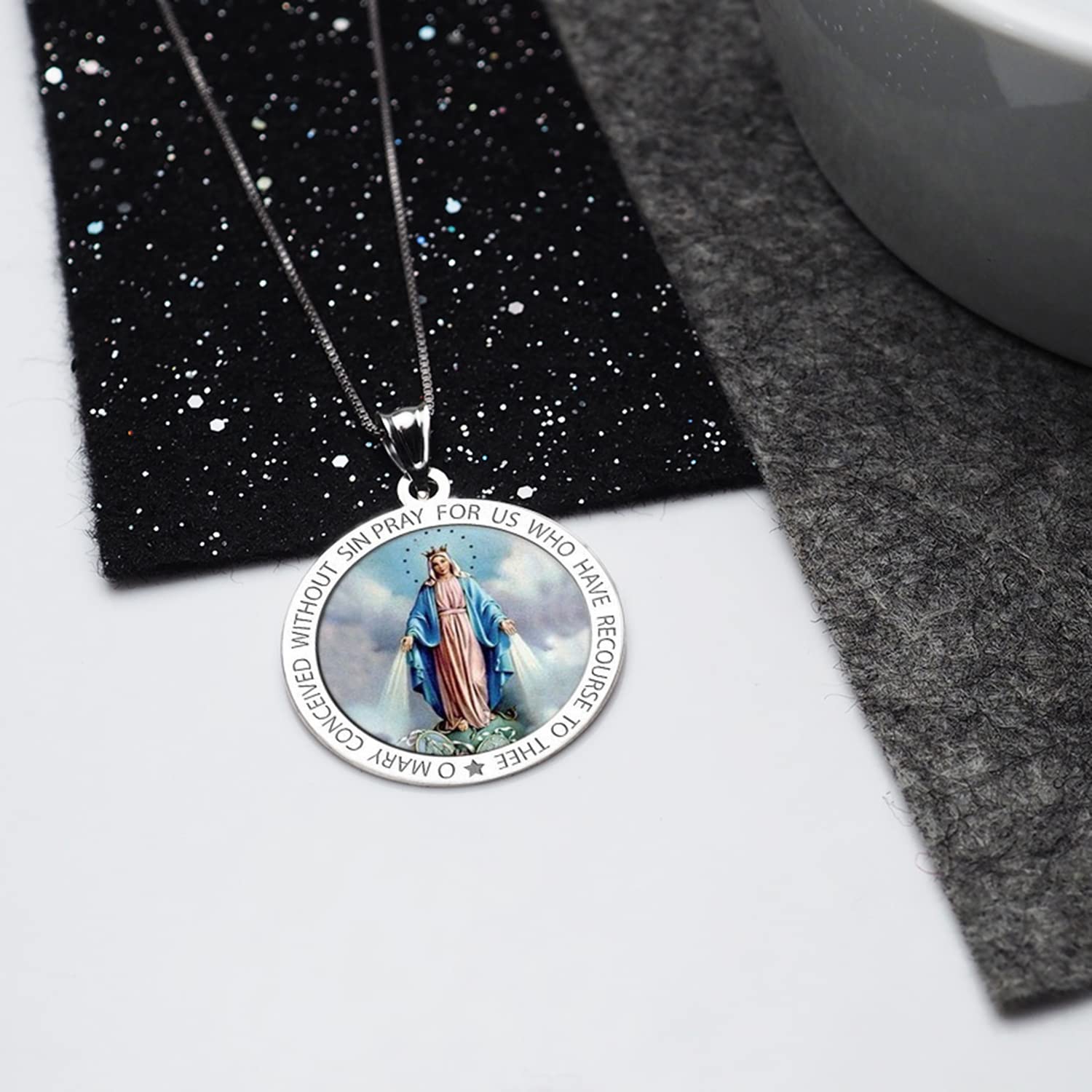 10K/14K Gold & Sterling Silver Miraculous Medal Necklace - Catholic Virgin Mary Pendant for Women & Men | Religious Jewelry for First Communion, Baptism & Christian Gifts | Perfect for Daily Wear, Prayer & Special Occasions