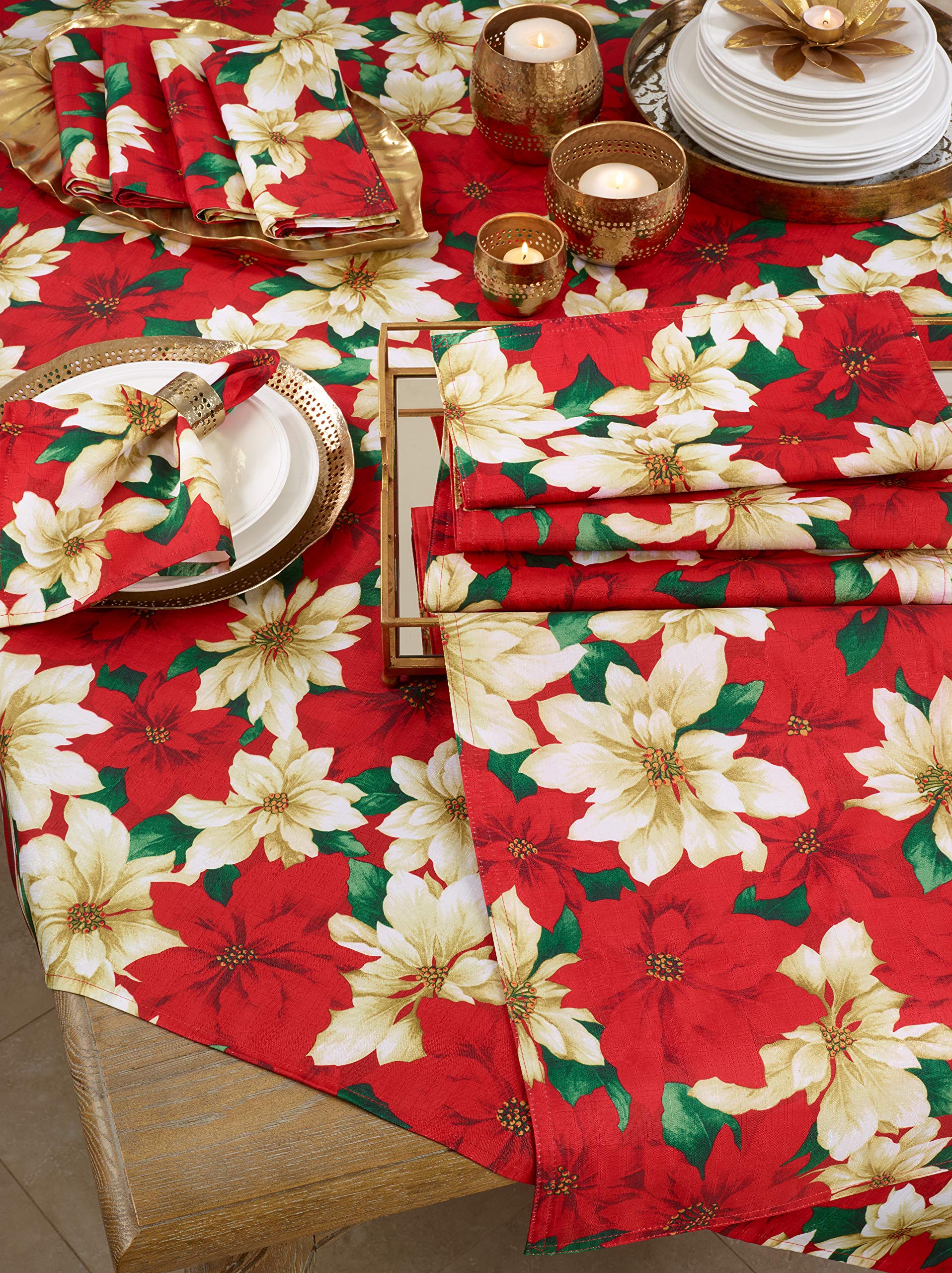 12-Pack Poinsettia Christmas Table Napkins - Holiday Dinner Party Decorations for Festive Gatherings & Seasonal Celebrations