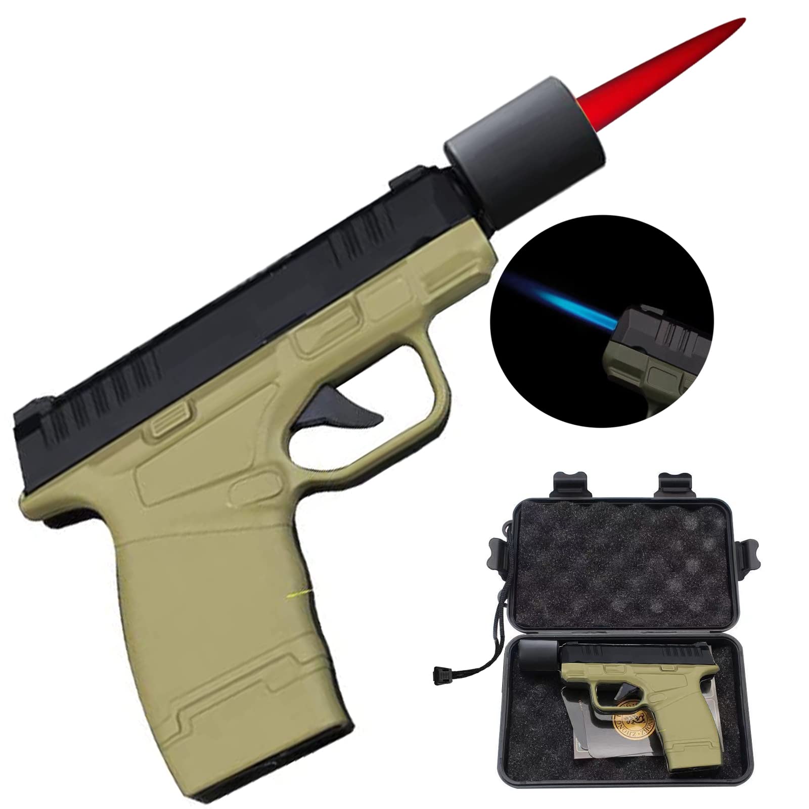 Windproof Refillable Butane Torch Lighter - Gun Shape Jet Flame Lighter for Camping, Grilling & Outdoor Use | Military Style Gift for Men | Perfect for Candles, Campfires & Indoor/Outdoor Activities (Dune Yellow)