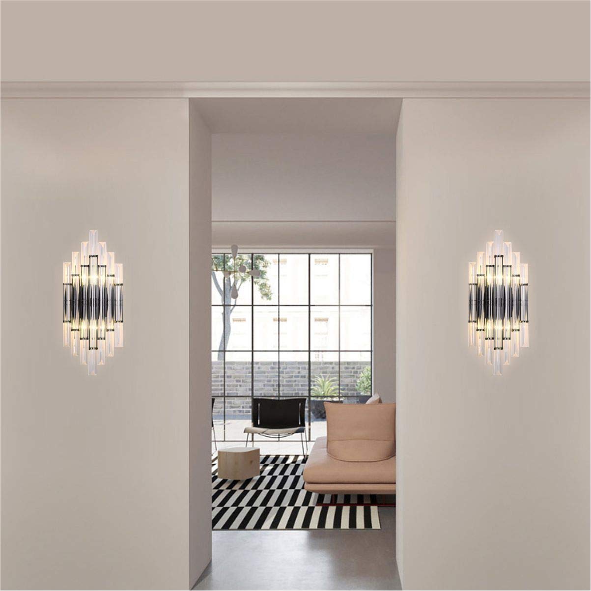Modern Crystal Wall Sconce Lighting - Mid-Century Elegant Metal Wall Mount Light Fixture with Clear Crystal Mirror - Perfect for Bedroom, Living Room & Dining Room Décor (Black) | Energy Efficient LED Wall Light for Home & Office Interior Design