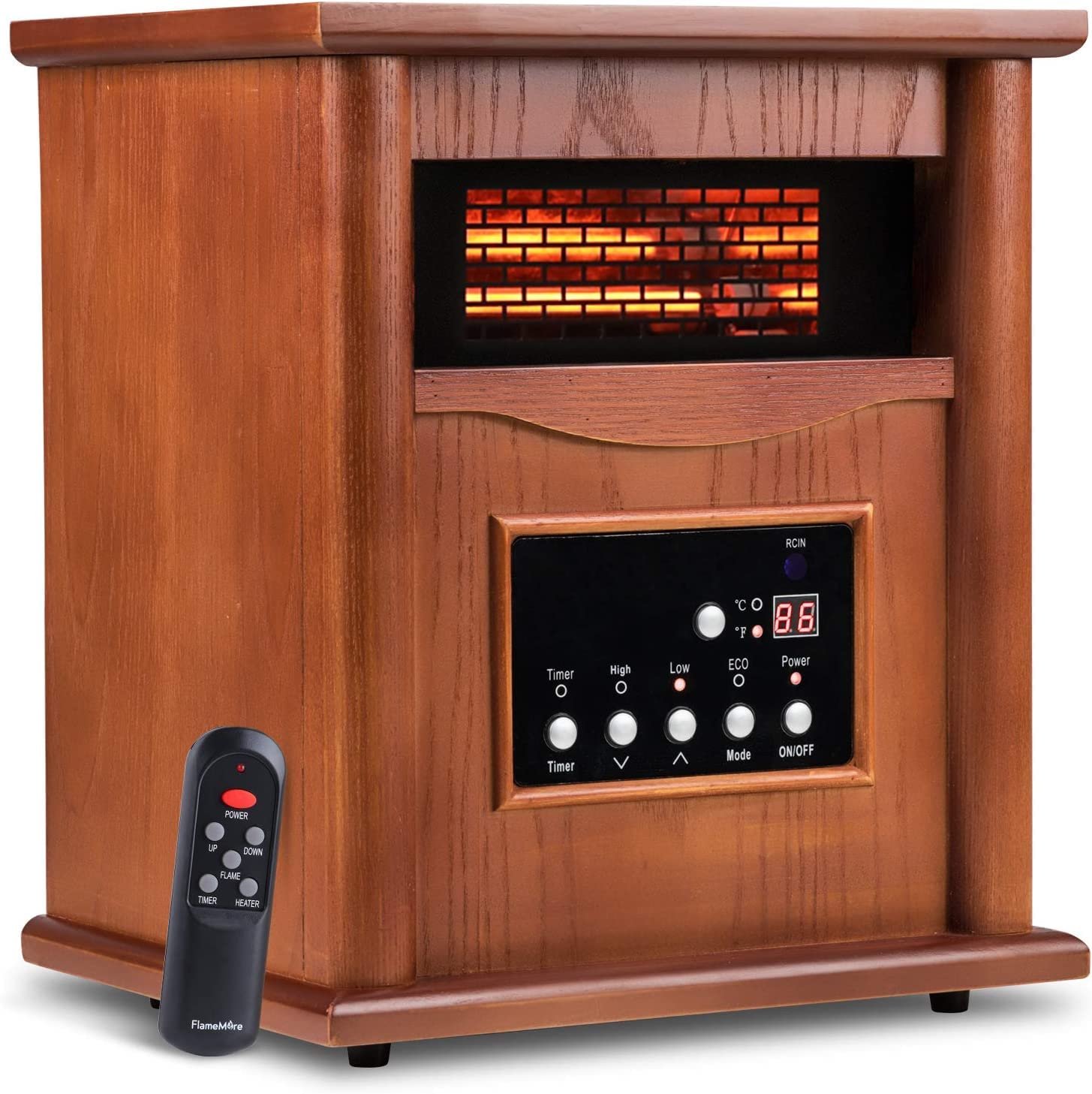 LifePlus 1500W Electric Infrared Space Heater with Wood Frame - Remote Control, Timer & Safety Features for Indoor Use | Perfect for Living Room, Bedroom & Home Office | Fast Heating & Energy Efficient