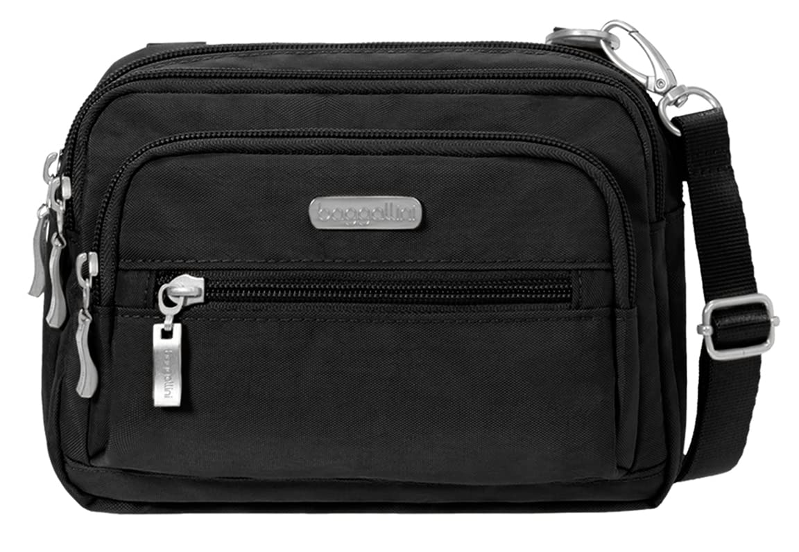Baggallini Triple Zip Small Crossbody Bag for Women - 8x6 inch Lightweight Water-resistant Convertible Fanny Pack Belt Bag - Perfect for Travel, Shopping & Everyday Use