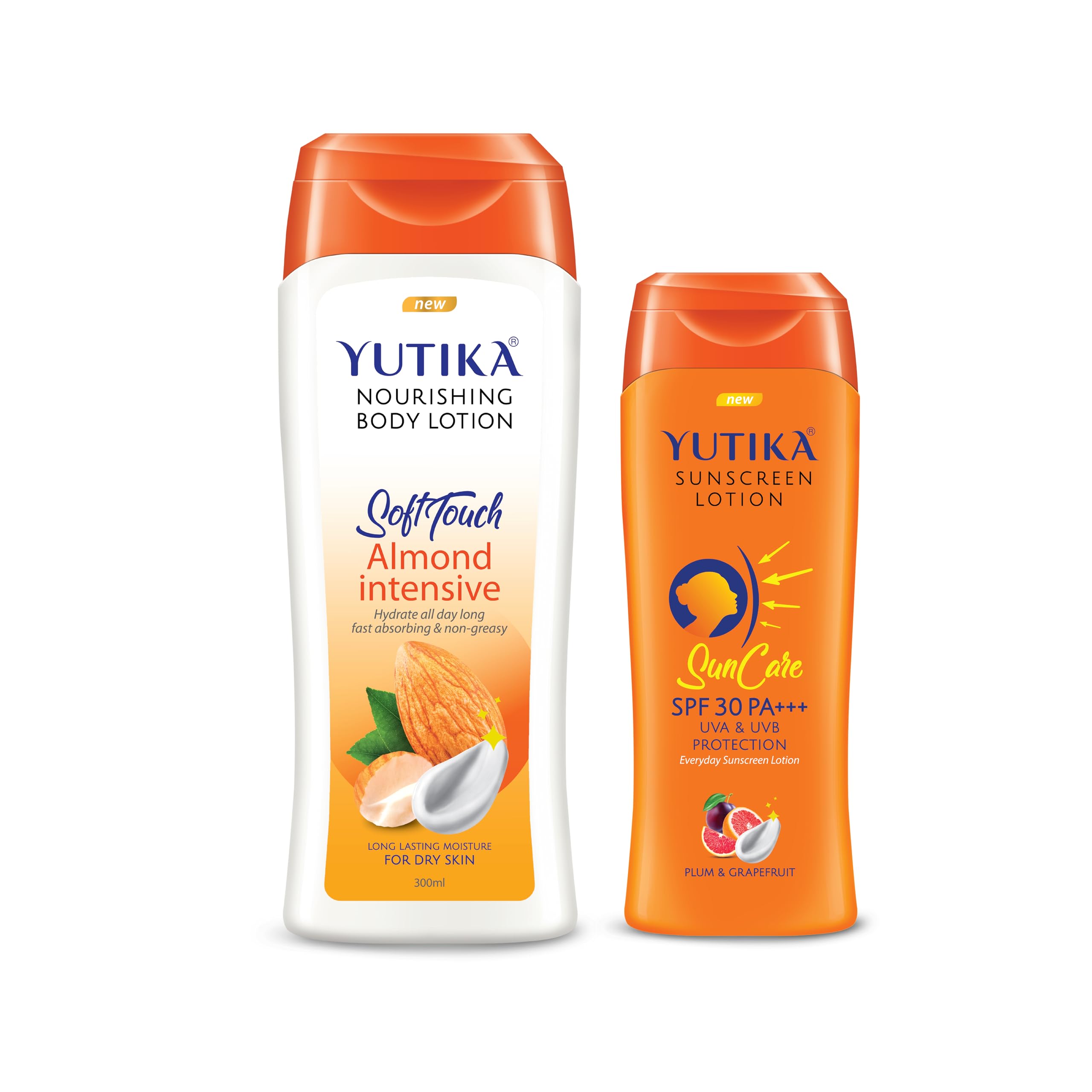 Yuthika Almond Body Lotion 300ml with SPF 30 Sunscreen 100ml - UVA/UVB Protection, Moisturizing & Nourishing Cream for Dry Skin - Perfect for Daily Use, Travel & Outdoor Activities