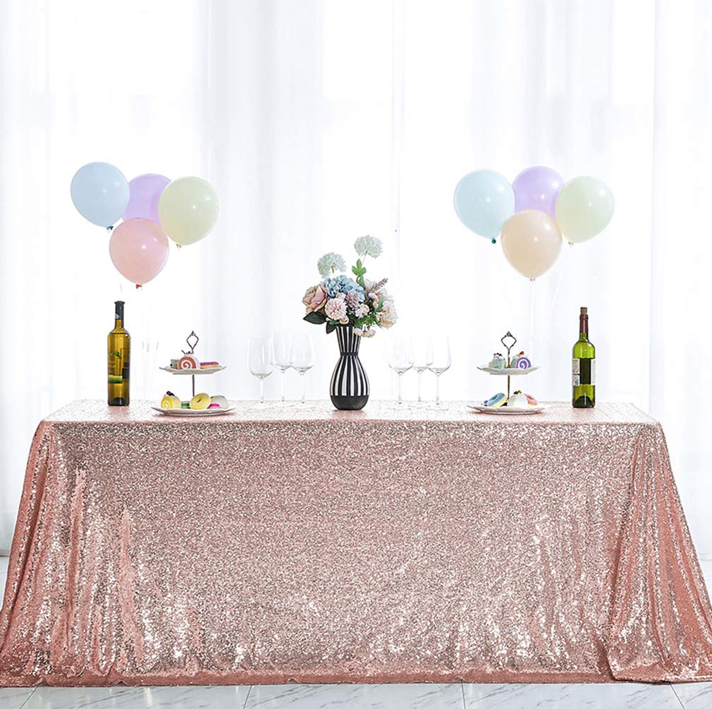 60x120 Inch Rose Gold Sequin Tablecloth - Glitter Rectangular Table Cover for Wedding, Bridal Shower, Birthday Party, Banquet & Dessert Table Decor | Elegant Event Table Setting
