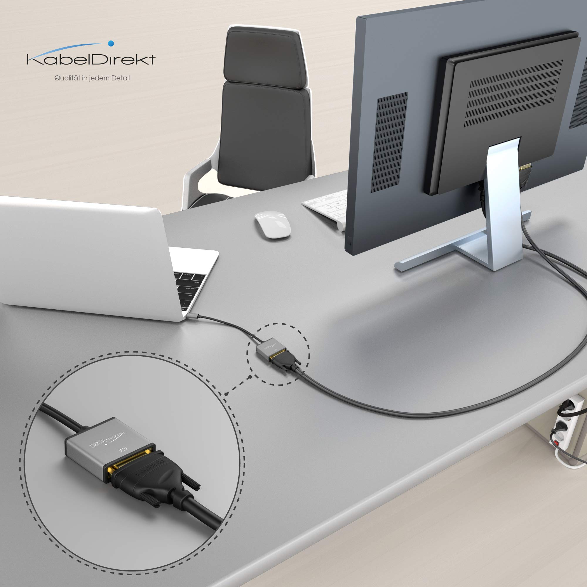 KabelDirekt PRO Series USB C to DVI Adapter 0.15m - 4K/30Hz Resolution, USB 3.1 & Thunderbolt 3 Compatible - Works with MacBook Pro 2016/2017, MacBook 12