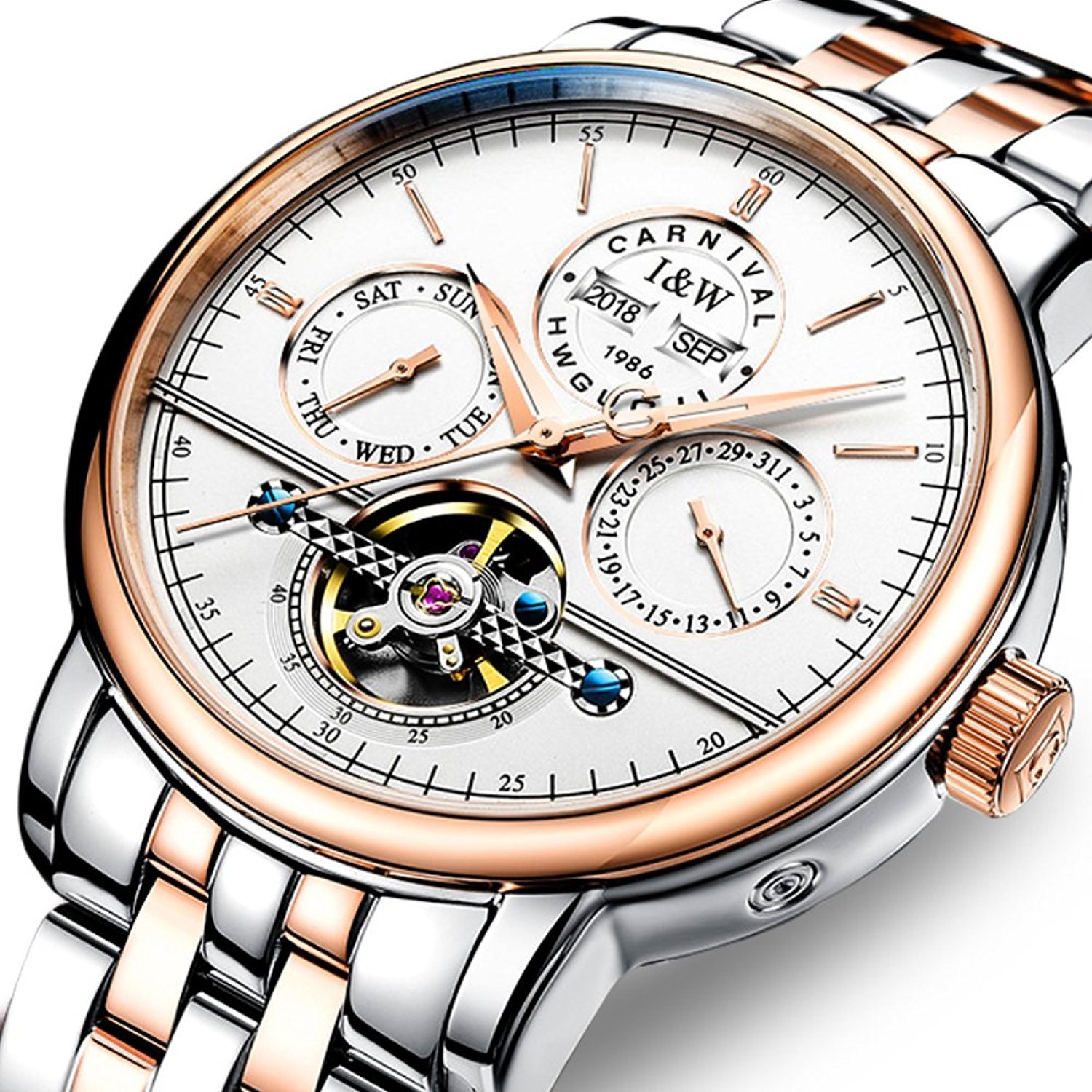 Carlien Men's Automatic Tourbillon Watch - Luminous Stainless Steel Mechanical Timepiece with Waterproof & Multifunction Features | Perfect for Business, Formal Events & Outdoor Activities