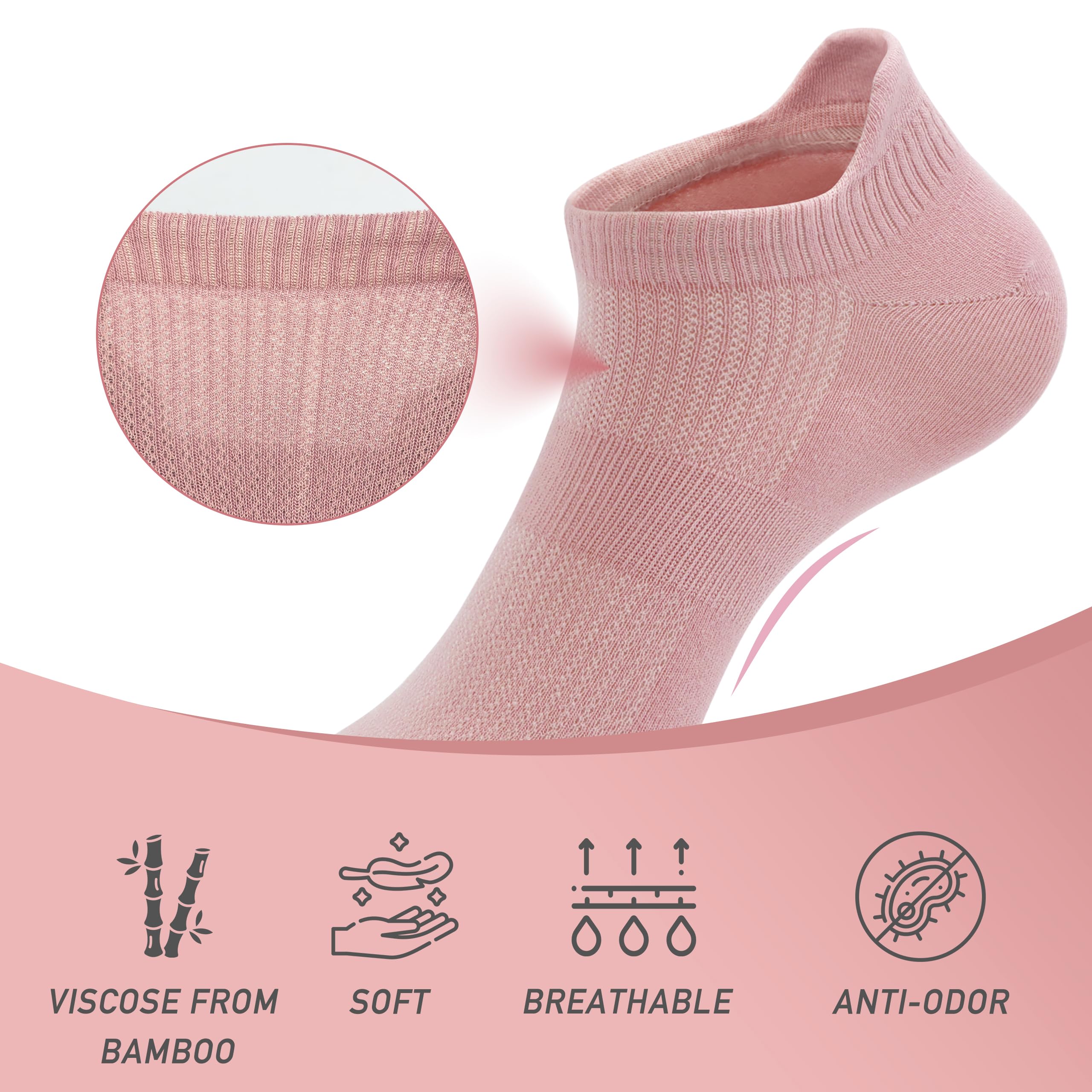 SERISIMPLE Women's Ultra Thin No Show Socks - 5 Pairs Breathable Bamboo Viscose Ankle Socks with Arch Support & Odor Control - Perfect for Sneakers, Loafers & Everyday Wear