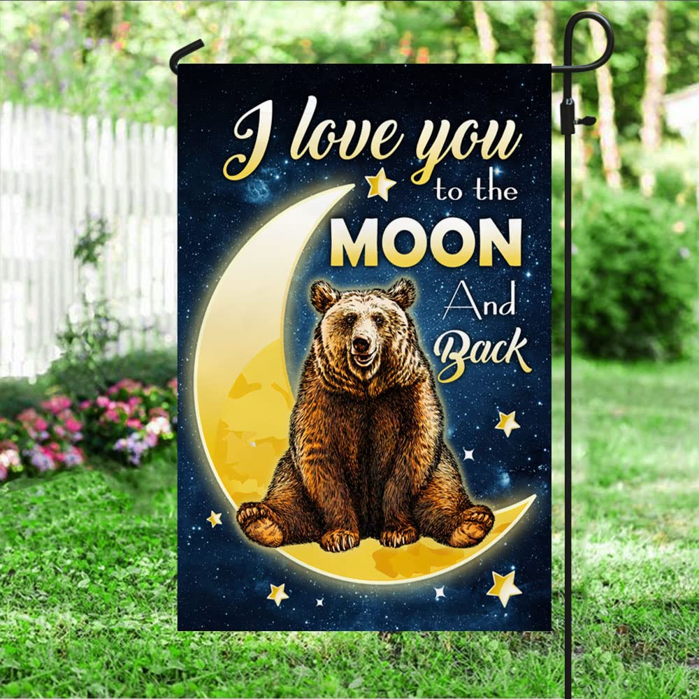 American Flag - Bear Moon 'I Love You To The Moon And Back' Outdoor Halloween Decoration | 12x18 Inch Garden Flag for Yard, Porch & Home Decor | Perfect for Fall, Thanksgiving & Seasonal Celebrations