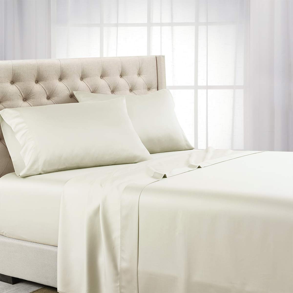Premium 600-Thread-Count 100% Tencel Lyocell Pillowcases Set of 2 - Standard Queen Size Soft Hypoallergenic Bedding Ivory | Luxury Bedroom Decor & Hotel Style Home Essentials