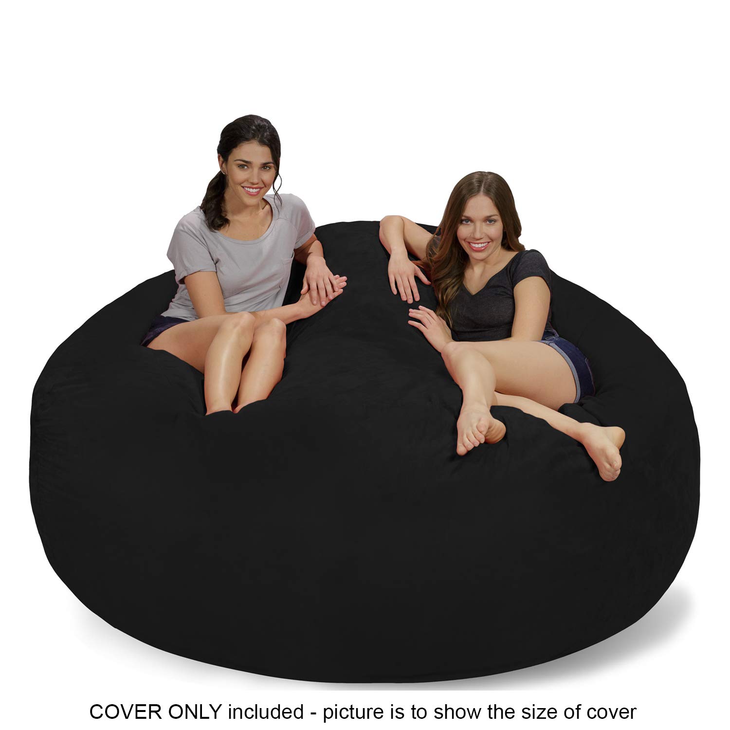 7-Foot Microsuede Bean Bag Chair Cover - Soft & Durable Black Chill Sack Replacement | Perfect for Living Rooms, Game Rooms & Dorm Lounging