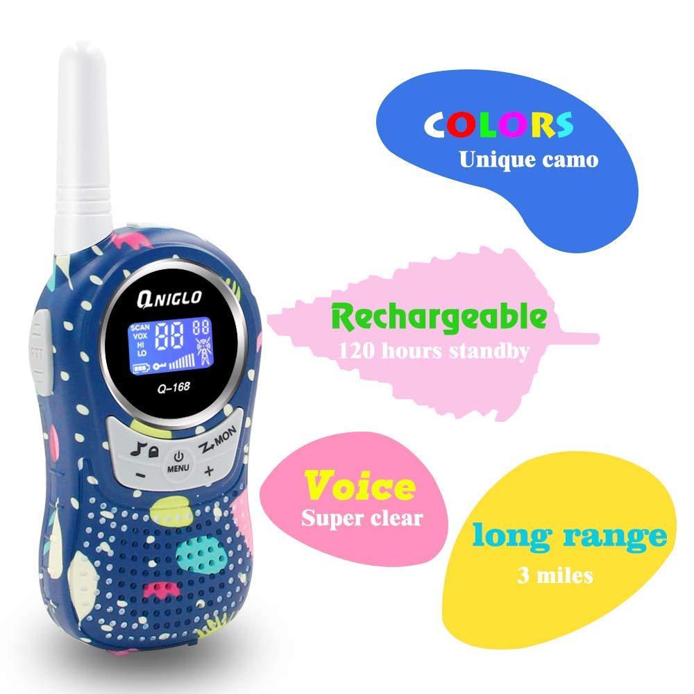 Qniglo Kids Walkie Talkies - Rechargeable Long Range Walkie Talkies with Clear Sound for Boys & Girls Ages 3-8 - Perfect for Outdoor Adventures, Camping, Hiking, and Backyard Play