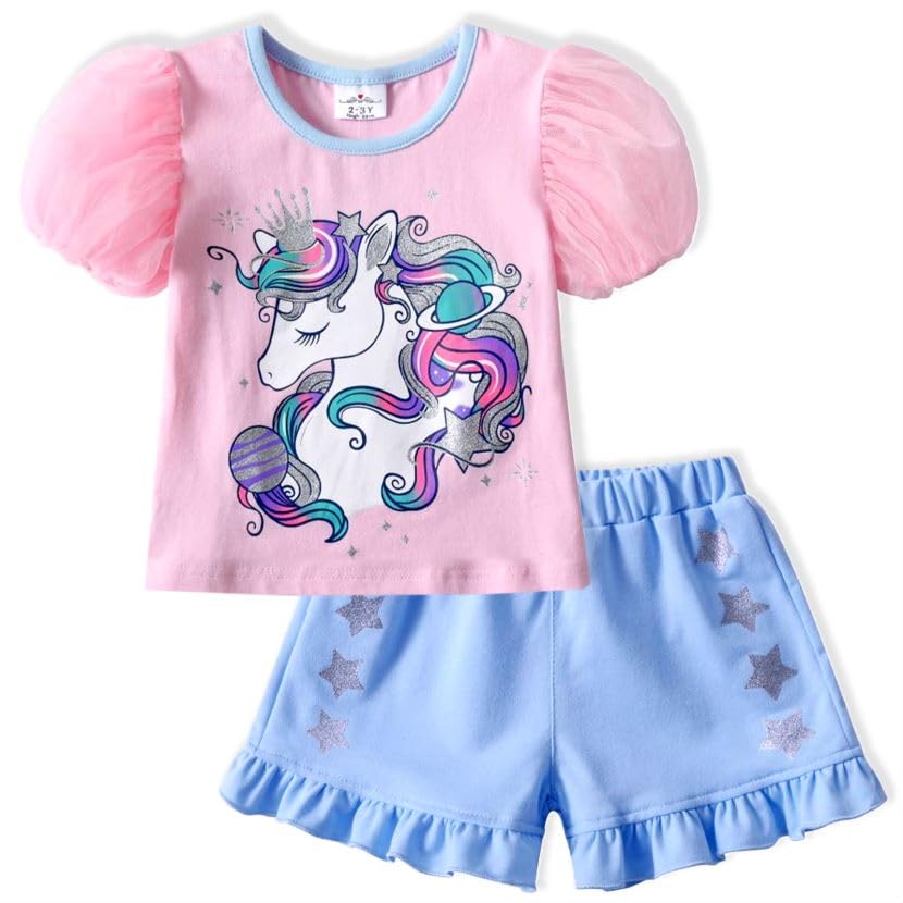 VIKITA Toddler Girls Summer Clothes Set - Cute Short Sleeve T-Shirt & Shorts Outfit for Baby 1-3 Years | Perfect Birthday Gift for Little Kids | Playtime, Beach & Outdoor Activities