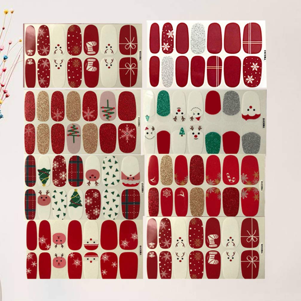 Lurrose 8 Sheets Christmas Nail Stickers - Red Xmas Full Cover Nail Art Wraps for Women | Holiday Winter Nail Decoration & New Year Party Nail Strips | Perfect for Christmas Parties, Gift Giving & Festive Nail Art