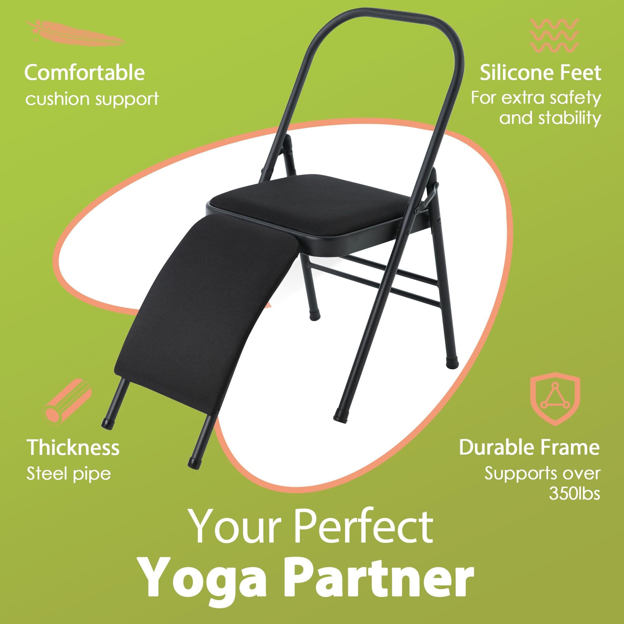BODY RHYTHM Yoga Chair with Lumbar Support - Core Strength & Balance Training Tool for Handstand Practice, Flexibility Workouts, Back Pain Relief - Perfect for Home Gym & Yoga Studio Use