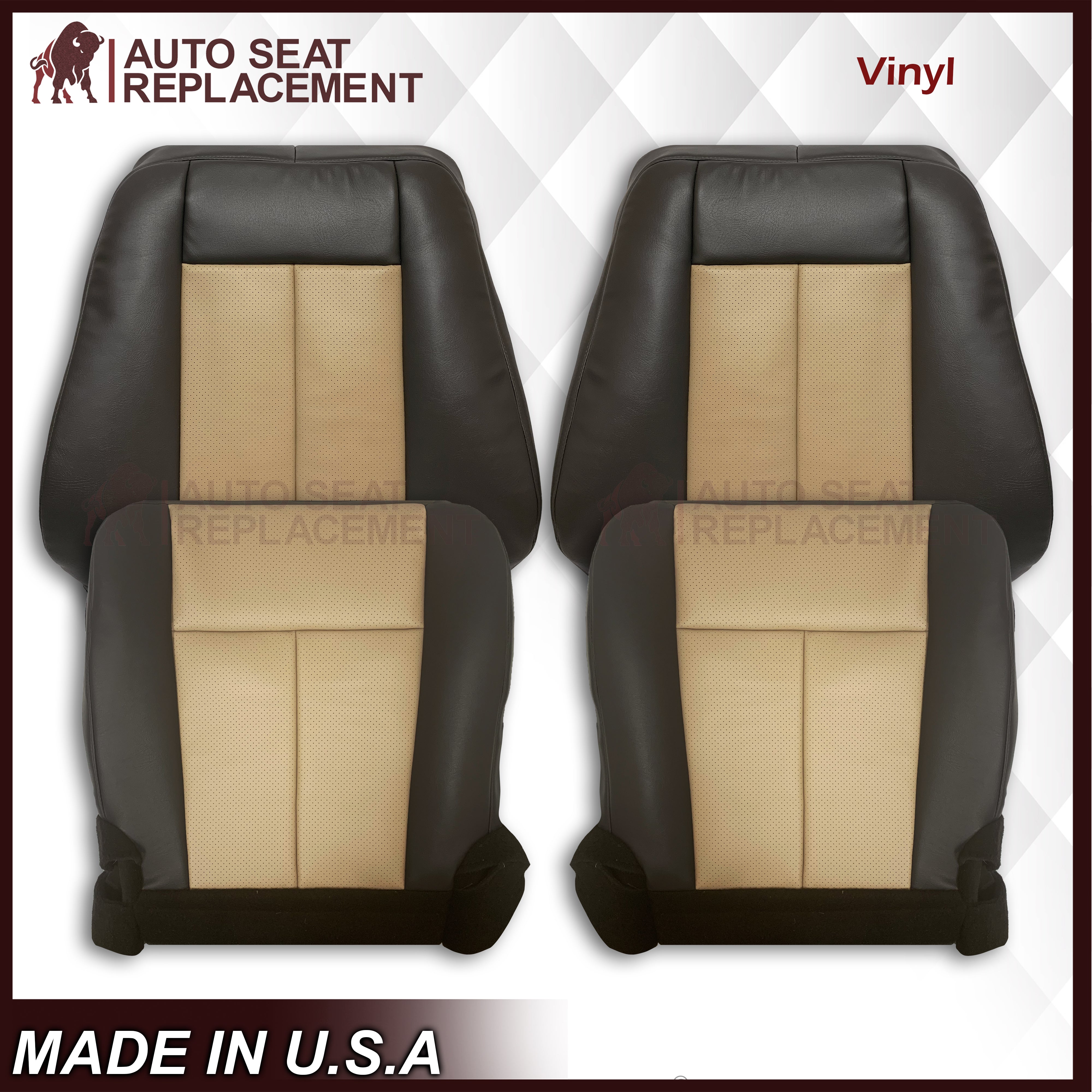 2007-2008 Ford Expedition Eddie Bauer Replacement Leather Seat Cover - Perforated 2-Tone Tan & Dark Gray - Driver/Passenger Side - Premium Comfort & Style for SUV Interior Upgrade
