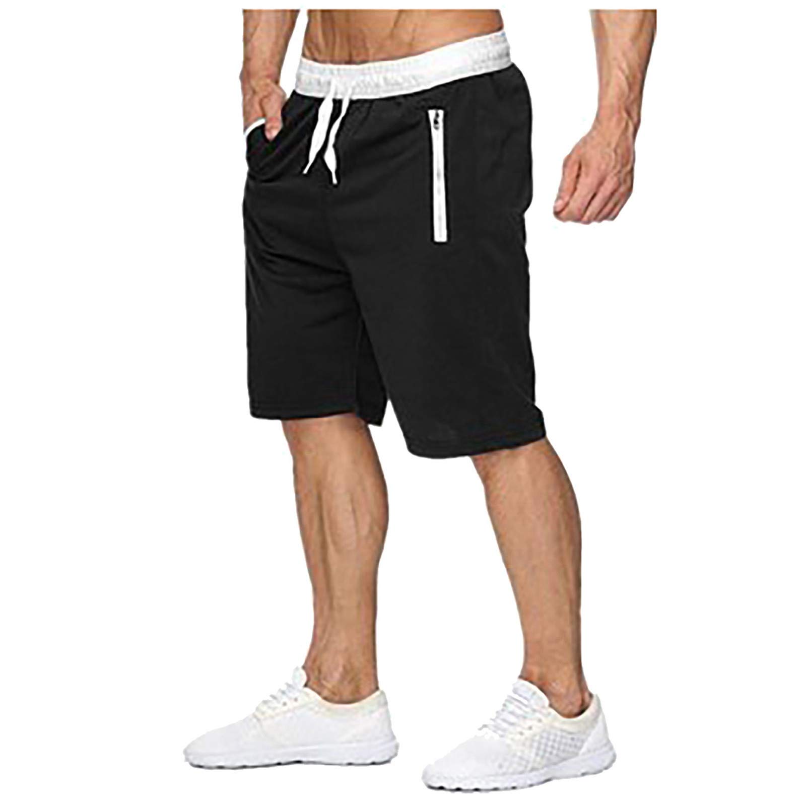 Men's Elastic Waist Lounge Shorts with Drawstring & Zipper Pockets - Comfortable Workout Joggers for Summer Sports, Gym, Running, and Casual Wear