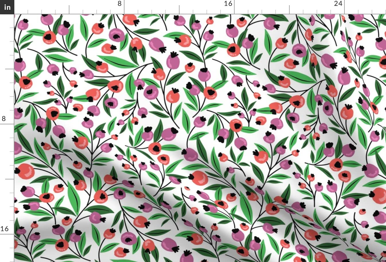 Coral and Green Berry Garden Summer Fruit Printed Satin Fabric by The Yard - Sewing, Apparel, Fashion, Blankets & Home Decor | Perfect for Dresses, Curtains and DIY Craft Projects