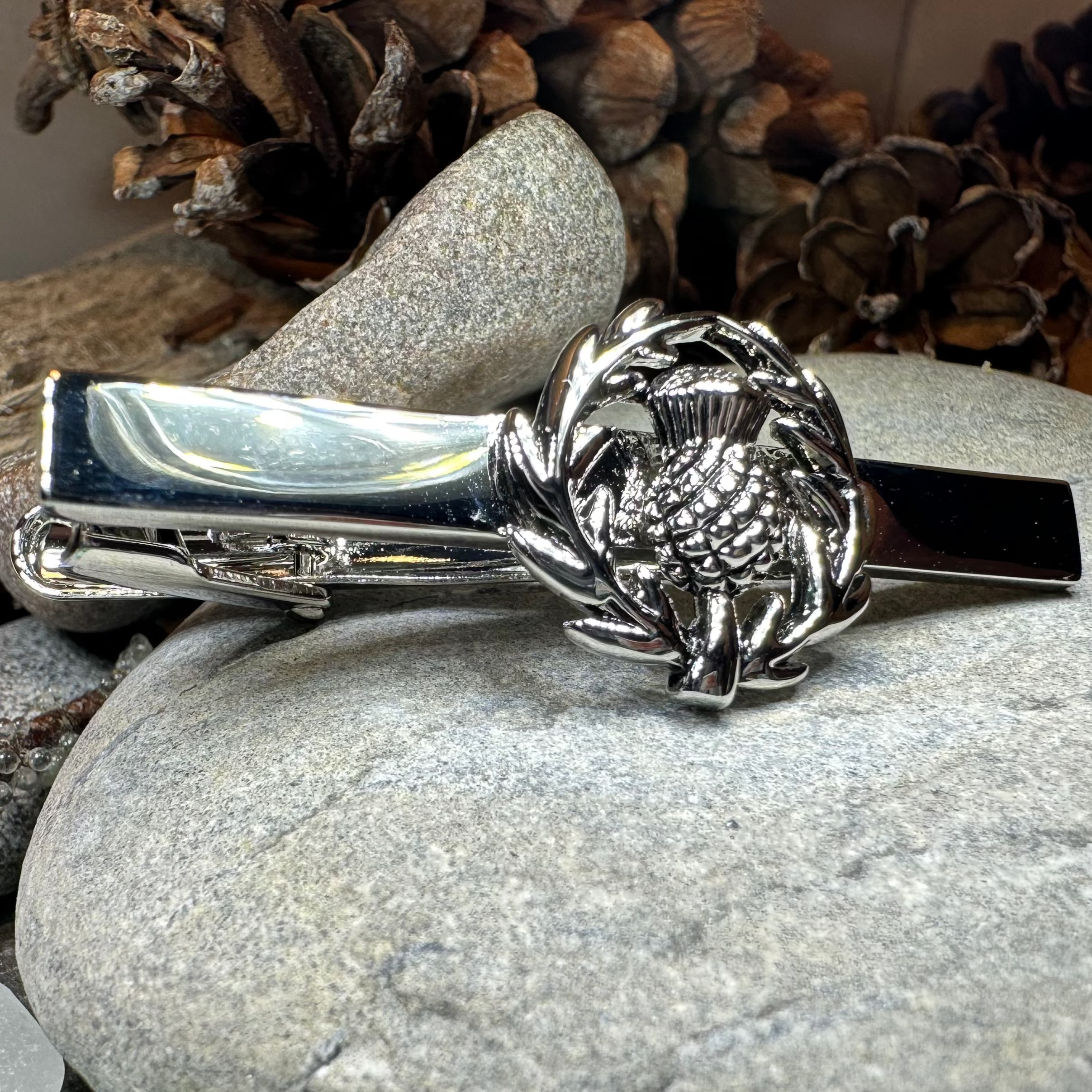 Classic Scottish Thistle Tie Bar - Elegant Silver Plated Kilt Pin for Men's Formal Wear | Perfect for Weddings, Business Meetings & Highland Outfits