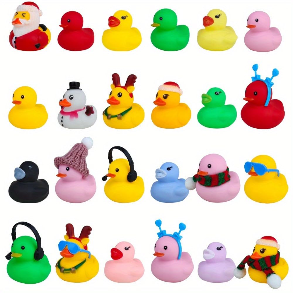 AIUAZA 24-Piece Christmas Blind Box Set - 2-Inch Mini Rubber Duck Toys for Tree Decor, Bathtub Fun, Baby Showers & Birthday Party Gifts | Cute Desktop Car Ornaments for Boys & Girls