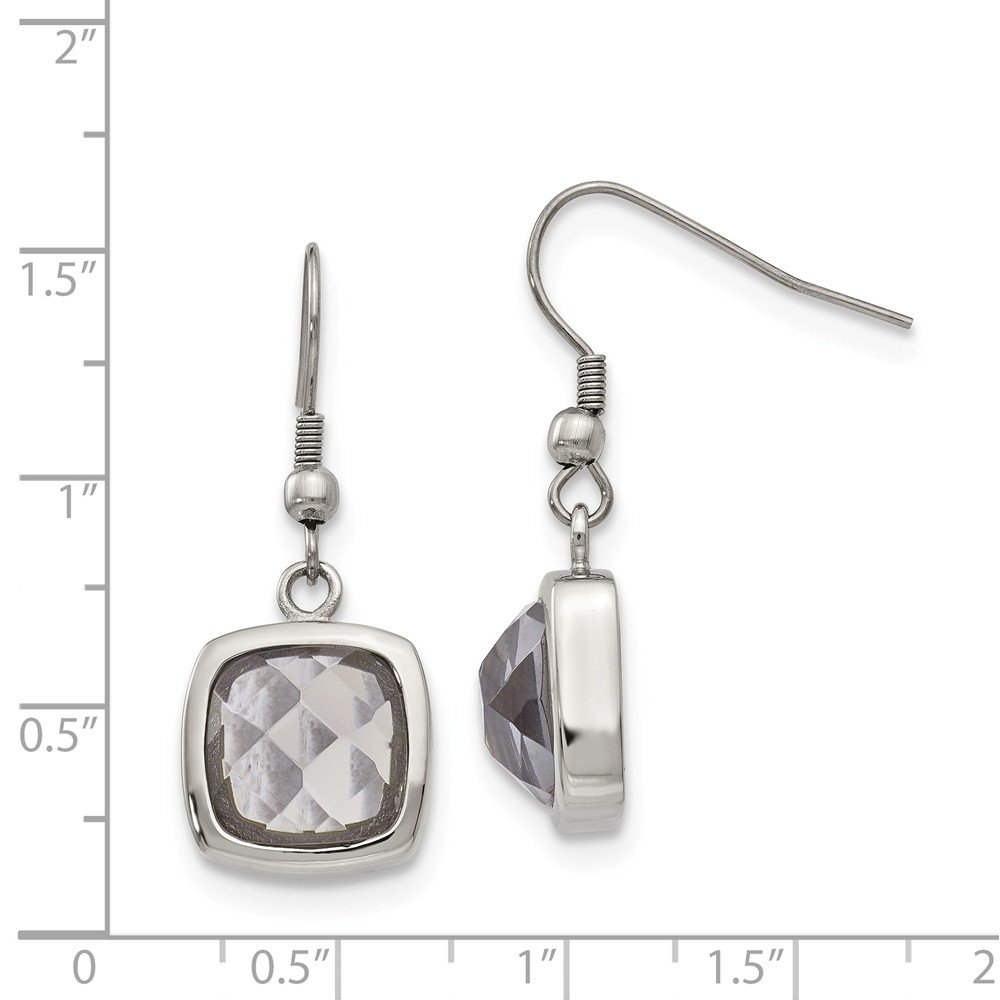 Polished Stainless Steel Square Glass Shepherd Hook Earrings for Women - Elegant Dangle Earrings for Parties, Weddings & Everyday Wear