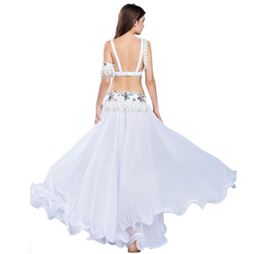 Royal Smeela Women's Belly Dance Costume Set - Chiffon Skirt, Bra & Belt - Professional Bellydancer Outfit for Performances, Halloween, Carnival & Dance Parties