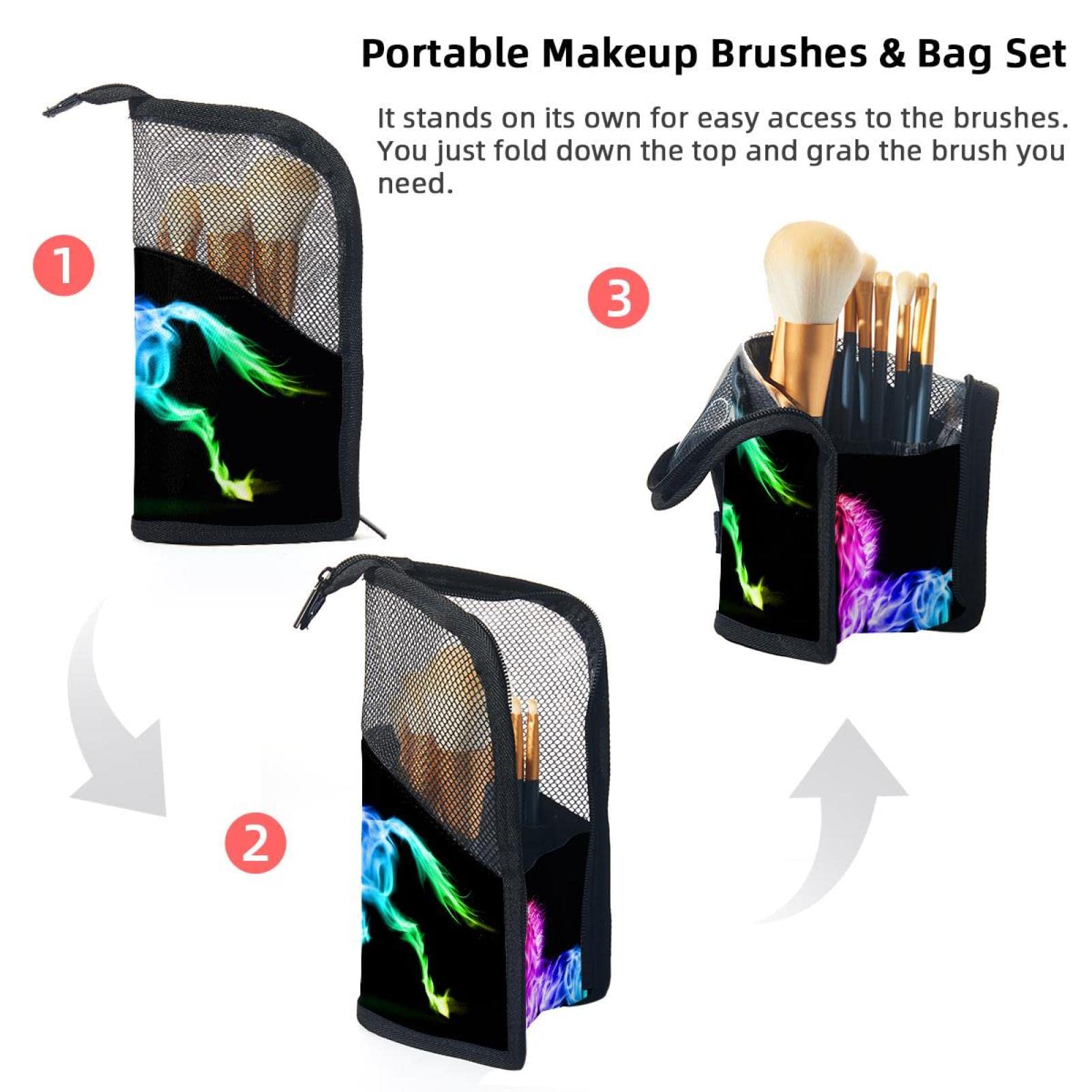 Rainbow Unicorn Makeup Brush Organizer Bag with 12 Brush Slots - Portable Travel Cosmetic Brush Holder Case for Professional Makeup Artists & Beginners - Perfect for Home, Travel & Salon Use