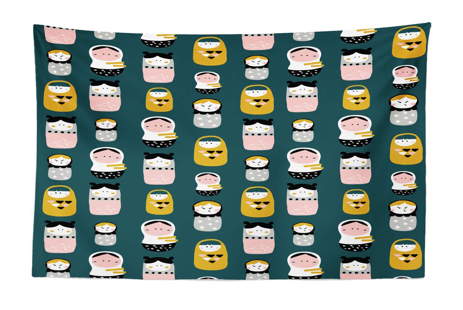 Ambesonne Scandinavian Tapestry Wall Art - Russian Nesting Dolls Design on Dark Teal Background, 45