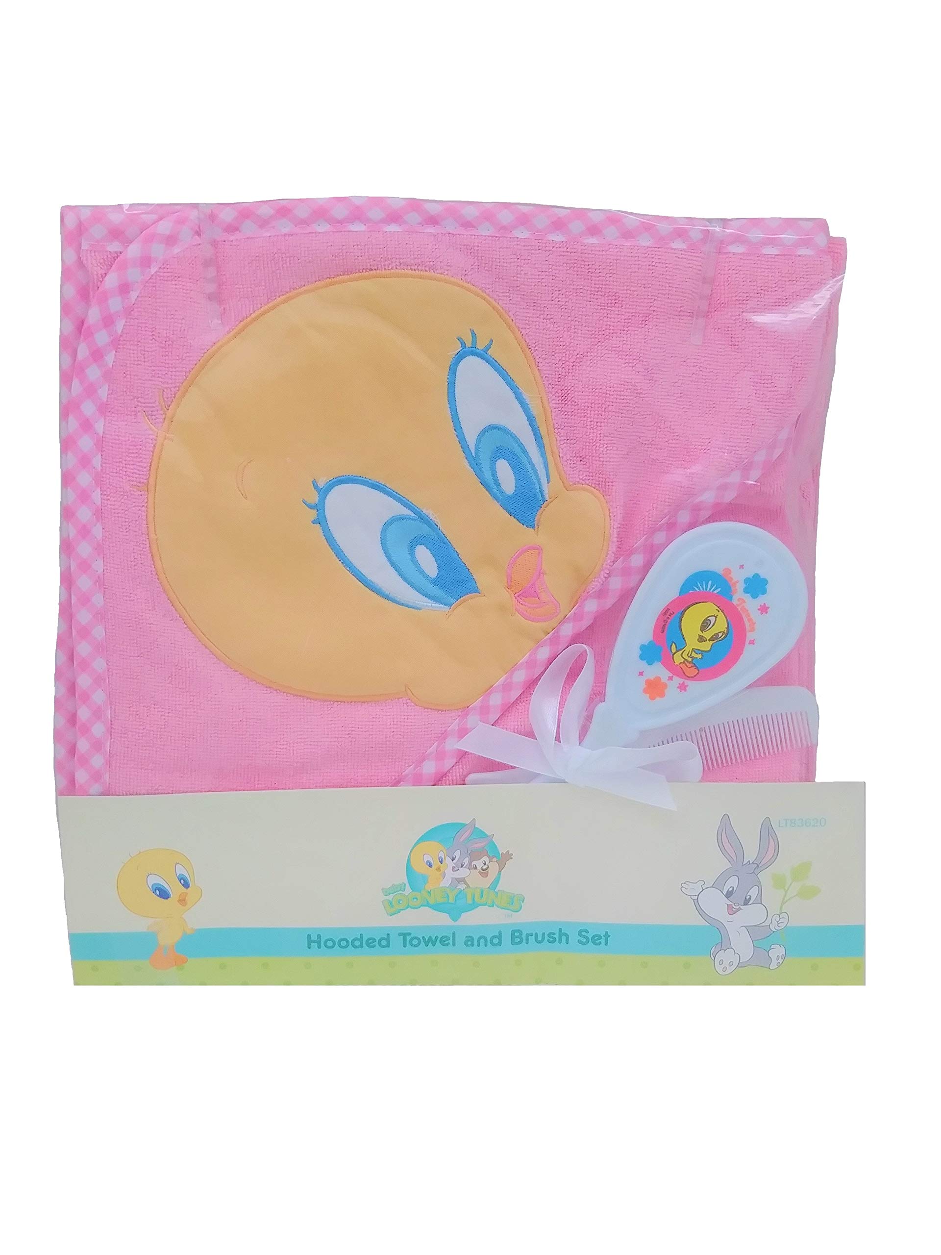 Pink Hooded Towel and Brush Set for Baby - Soft Absorbent Bath Towel with Hair Brush - Perfect for Newborn, Infant & Toddler Bath Time, Spa & Swimming
