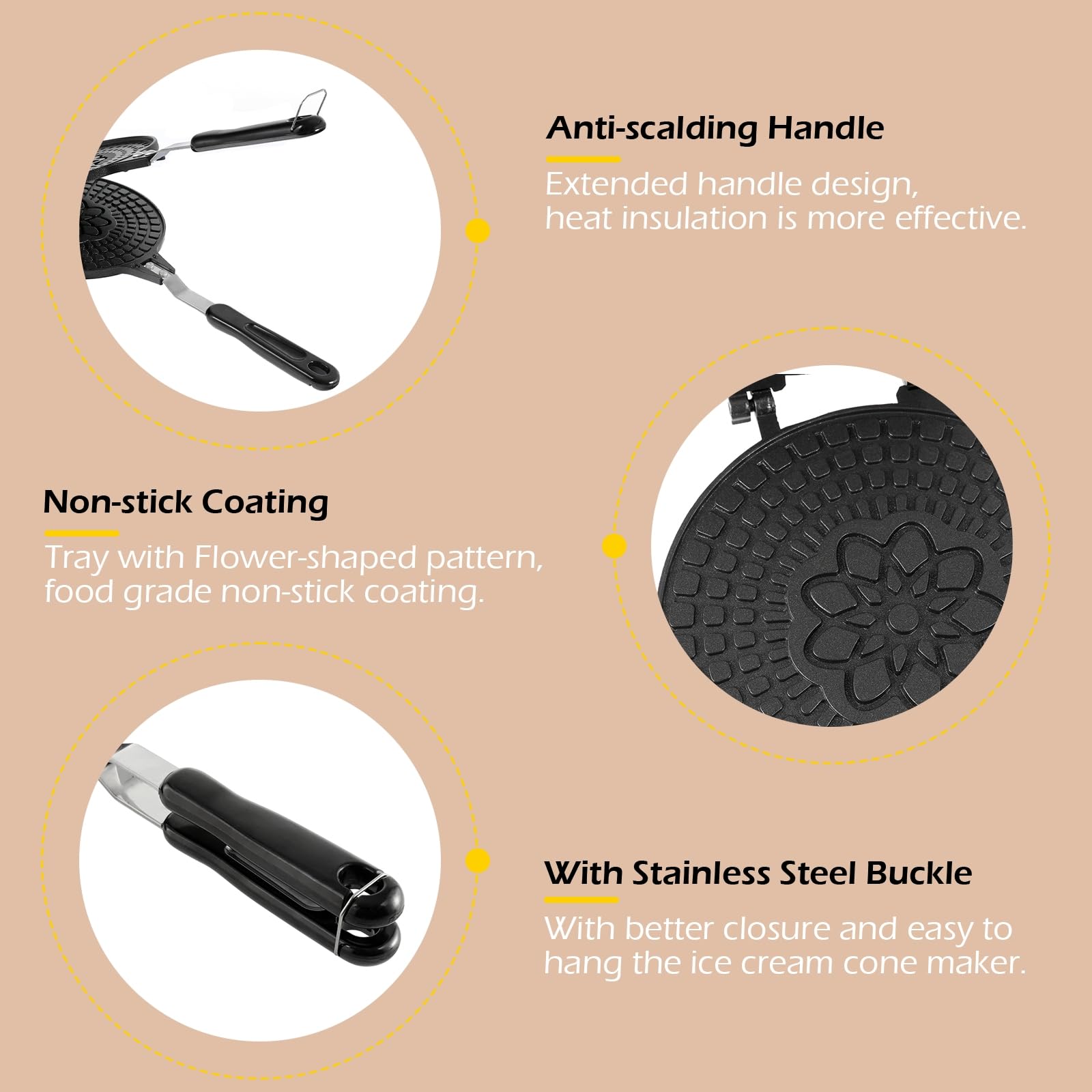 **Dyna-Living Non-Stick Waffle Cone Maker – 6.7 Inch Ice Cream Cone & Bowl Maker for Homemade Desserts – Perfect for DIY Ice Cream, Waffle Bowls, and Egg Rolls at Home**