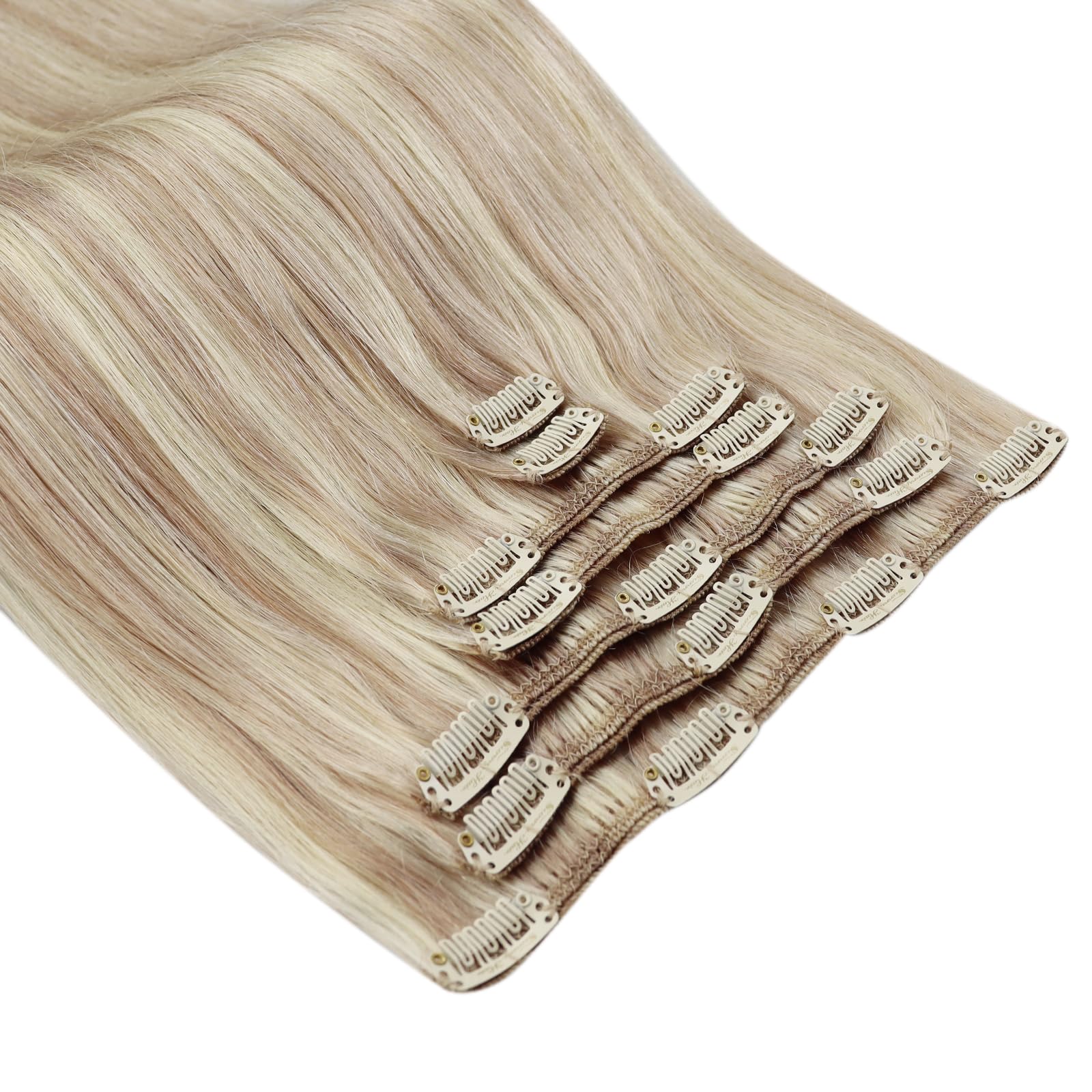 Ve Sunny Blonde Clip-in Human Hair Extensions - 14inch 100g Ash & Bleach Blonde Highlights with Pink Blonde Tips | Perfect for Short Hair Styling, Parties & Daily Wear