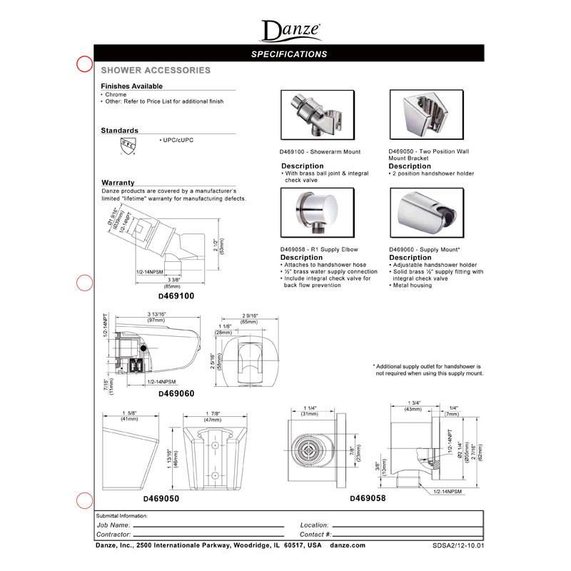 Danze Polished Nickel Handheld Shower Head with Wall Mount Supply Elbow & Hose Connector - Perfect for Bathroom Renovation and Spa-Like Shower Experience