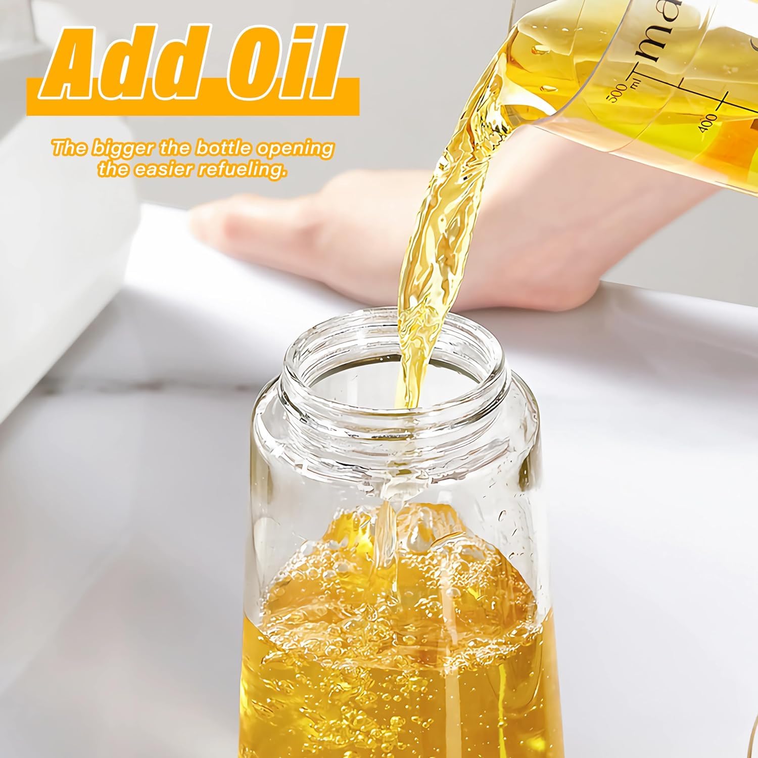 2 in 1 Glass Oil Sprayer & Dispenser - 16oz Food-Grade Kitchen Oil Spray Bottle with Pourer for Cooking, Salad Dressing & Frying - Perfect for Healthy Cooking & Meal Prep (Black)
