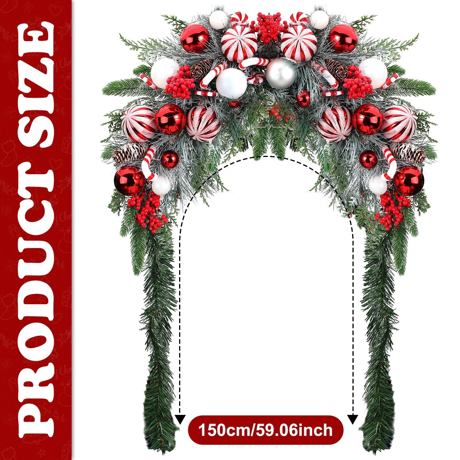 Artificial Candy Cane Christmas Mailbox Swag with LED Lights, Berry Clusters & Pine Cones - Outdoor Holiday Mailbox Decor for Home, Porch and Yard | Waterproof & Durable Christmas Decoration