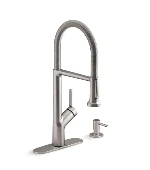 Kohler Setra Single-Handle Professional Kitchen Sink Faucet with Soap Dispenser - Vibrant Stainless Steel Finish (Model K-R29343-SD-VS) | Perfect for Modern Kitchens, Restaurants & Food Prep Areas