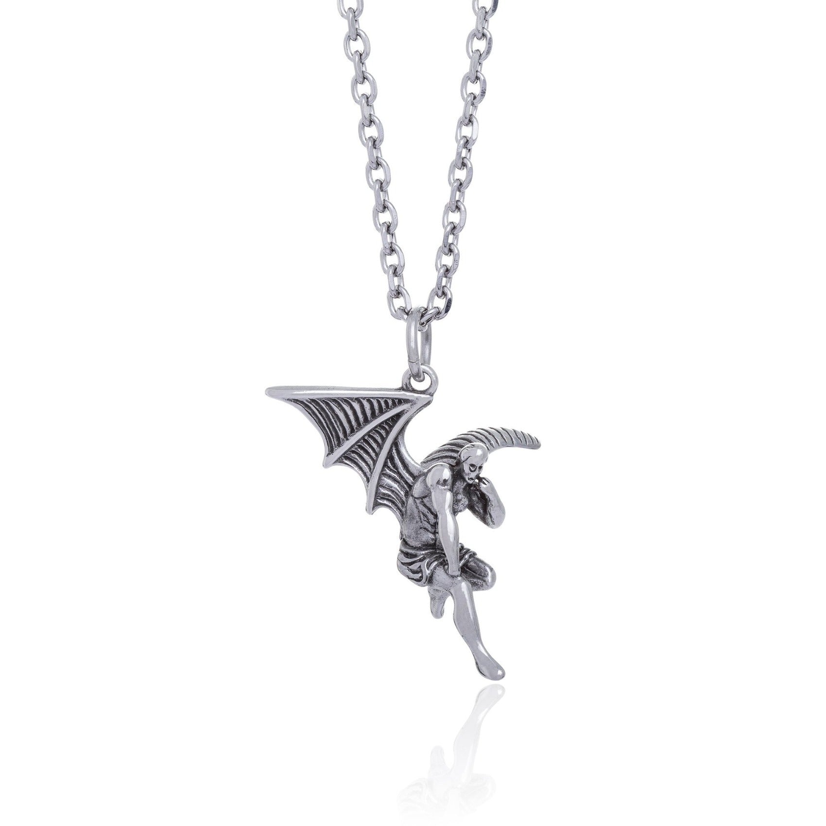 Fallen Angel Pendant Necklace - Gothic Silver Jewelry for Women - Perfect for Halloween, Cosplay & Dark Fashion Accessories
