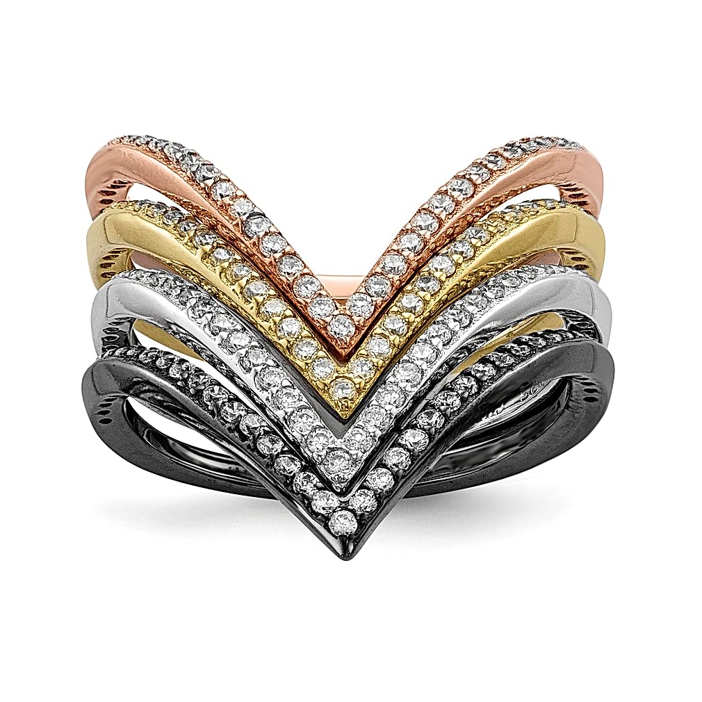 925 Sterling Silver & Black Plated Gold Rose Tone Cubic Zirconia CZ 4 Band Ring Set - Wedding, Engagement, Stackable Fine Jewelry for Women - Perfect Gift for Her, Anniversary, Valentine's Day, Bridal Party