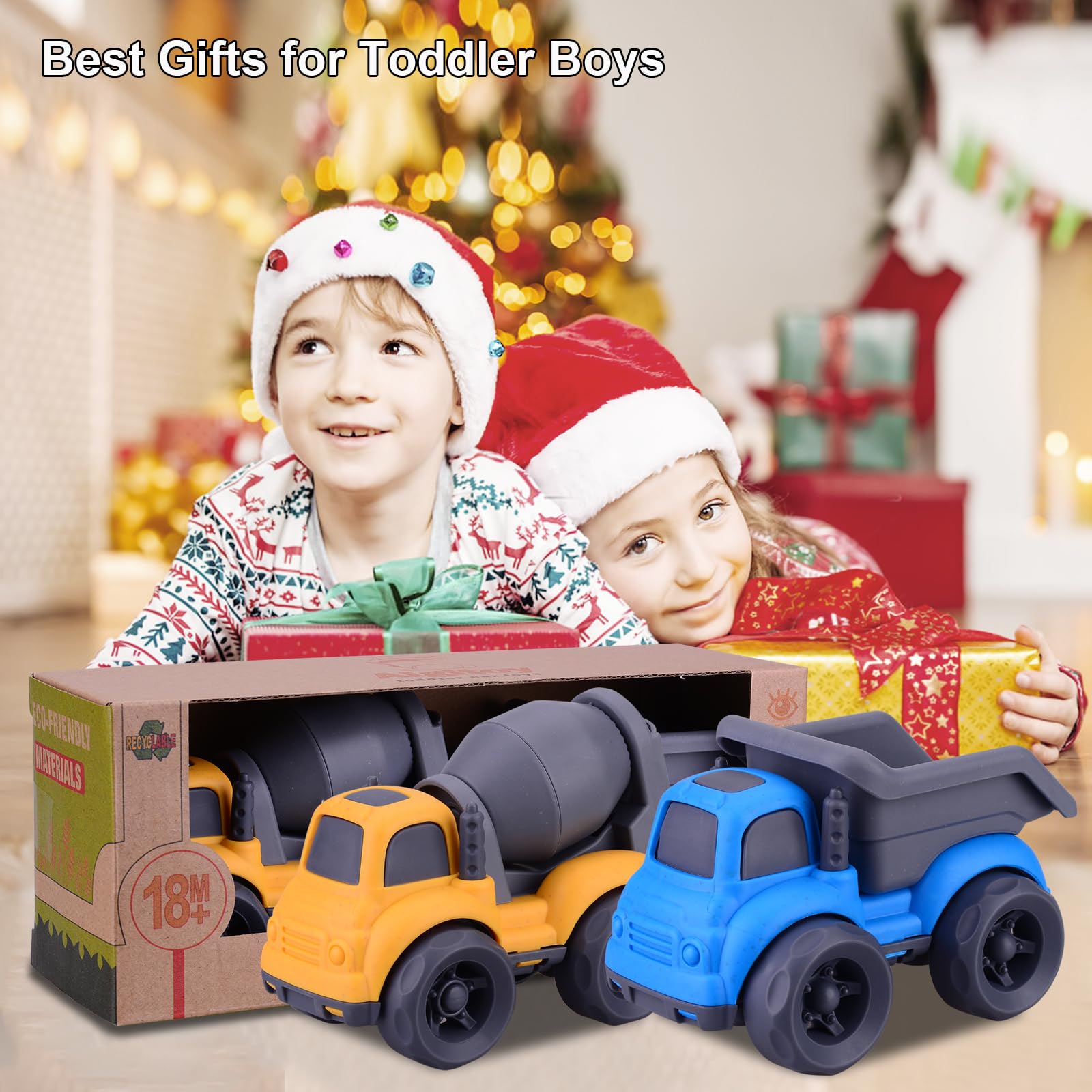 BPA Free & Non-Toxic Toddler Car Toys Set - Dump Truck & Cement Mixer for 3 4 5 Year Old Boys Girls | Safe Easter Basket Christmas Birthday Gifts for Kids | Perfect for Pretend Play, Construction Theme Parties & Early Learning Development