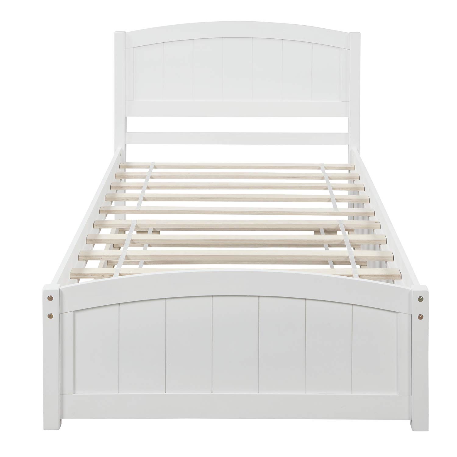 Harper & Bright Designs Twin Bed Frame with Trundle - Solid Wood Kids Platform Bed with Pull-Out Trundle in White | Perfect for Kids' Bedrooms, Guest Rooms & Space-Saving Solutions