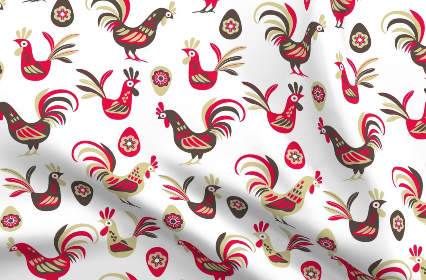 Retro Rooster Hen Egg Flower Vintage Animal Print Minky Fabric - Soft Plush Fat Quarter for Sewing Baby Blankets, Quilt Backing & DIY Crafts - Perfect for Nursery Decor, Home Textiles & Gift Making