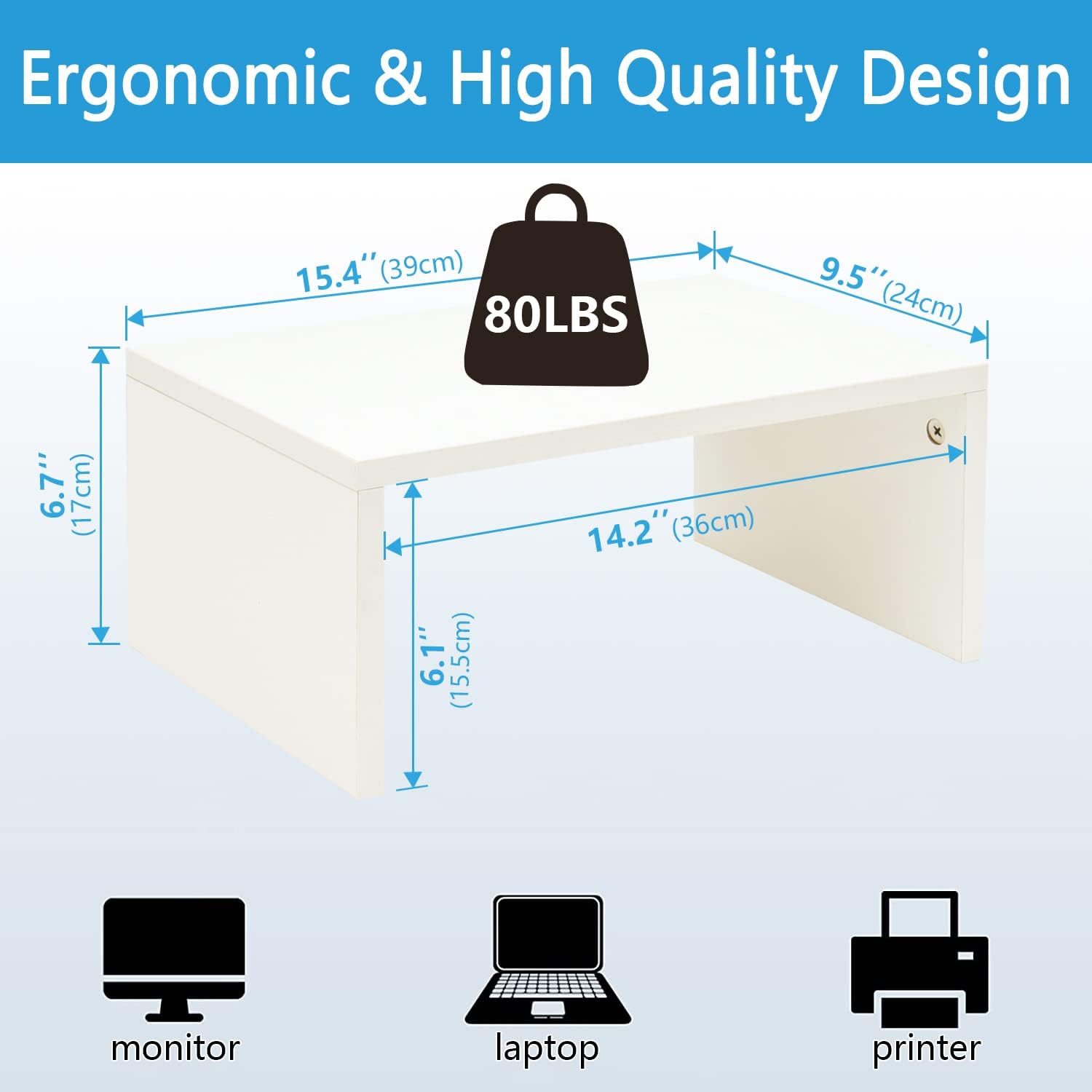 TEAMIX 6.7 Inch Wooden Monitor Stand Riser with Storage - Ergonomic Desk Organizer for Computer, Laptop, TV & Screen - Perfect for Home Office & Workspace (White, Taller Height)