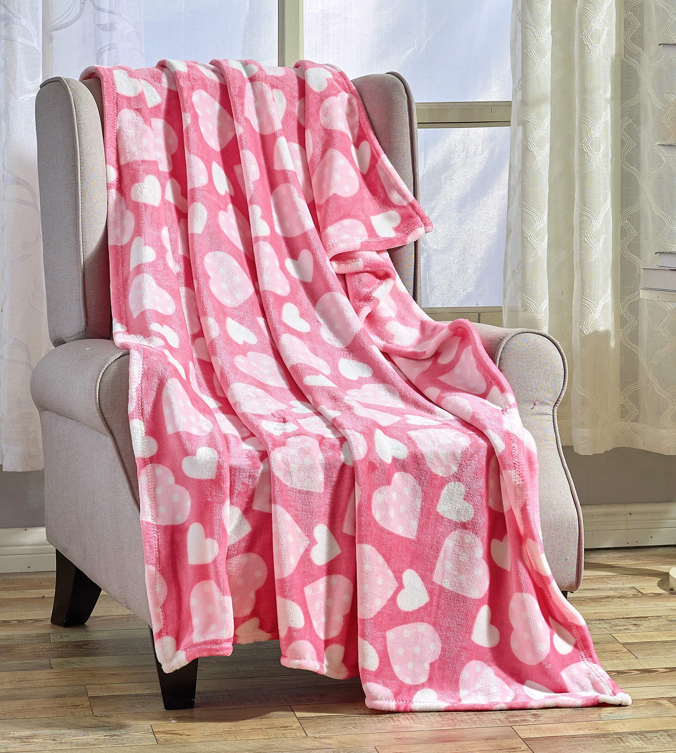 Valentine's Day Heart Fleece Blanket - Soft Pink Cozy Throw with Decorative Hearts for Kids & Adults - 50