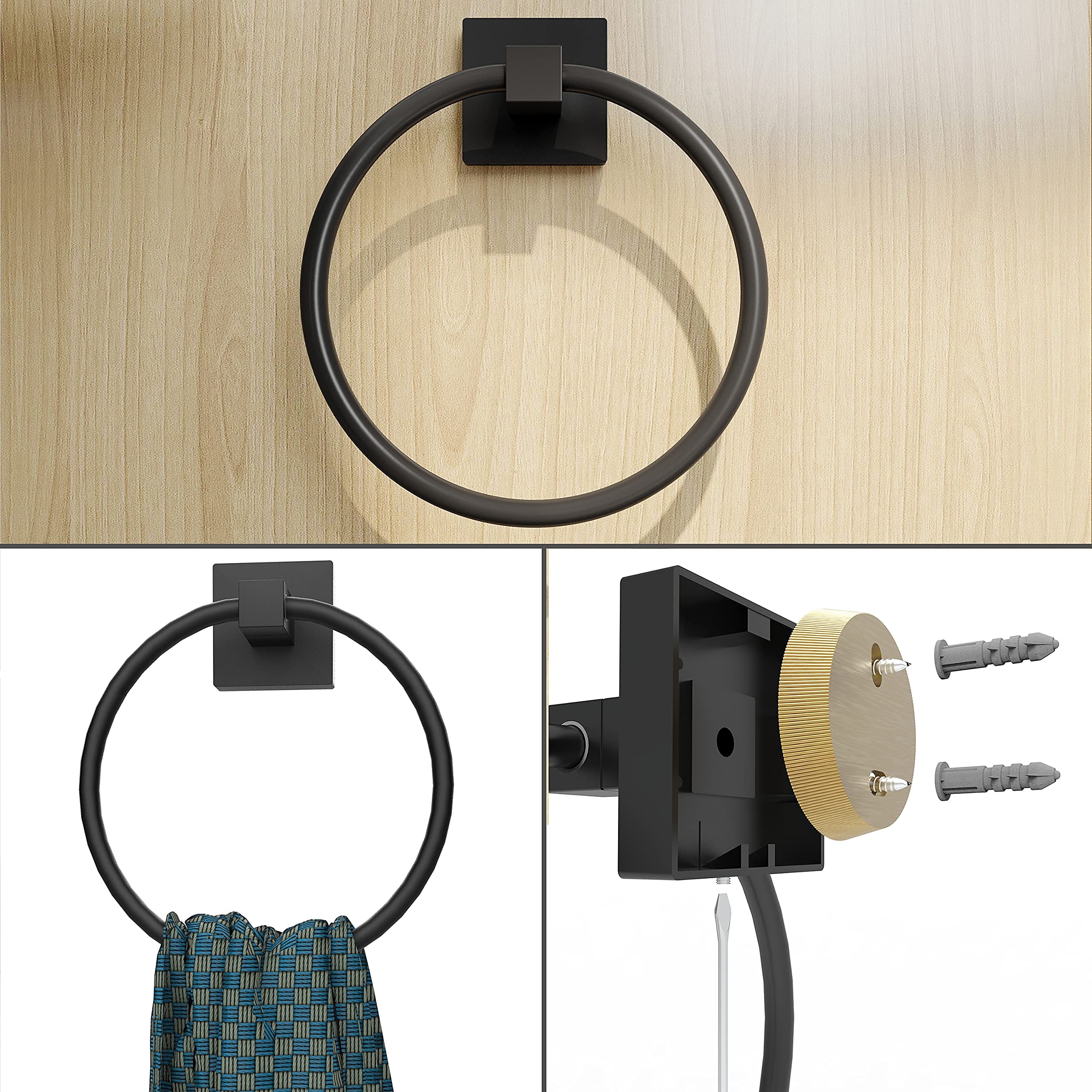 Modern Matte Black Toilet Paper Holder & Towel Ring Set - Stainless Steel & Zinc Alloy Wall Mounted Bathroom Hardware (2-Piece) - Perfect for Contemporary Homes, Apartments & Luxury Hotels