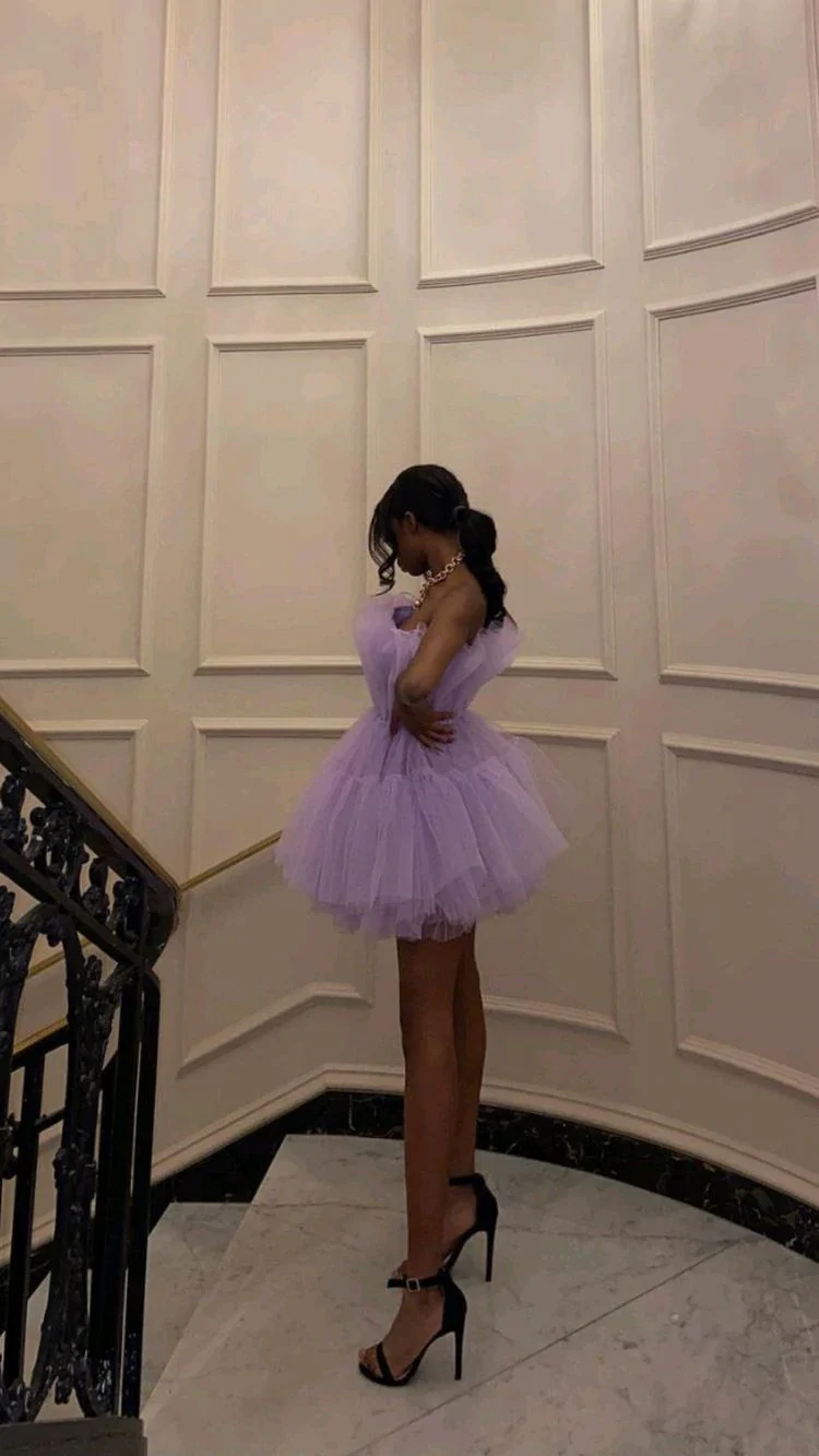 Lilac Tulle Mini Prom Dress Strapless Homecoming Dress J4026 - Elegant & Flirty for Parties, Dances & Special Occasions