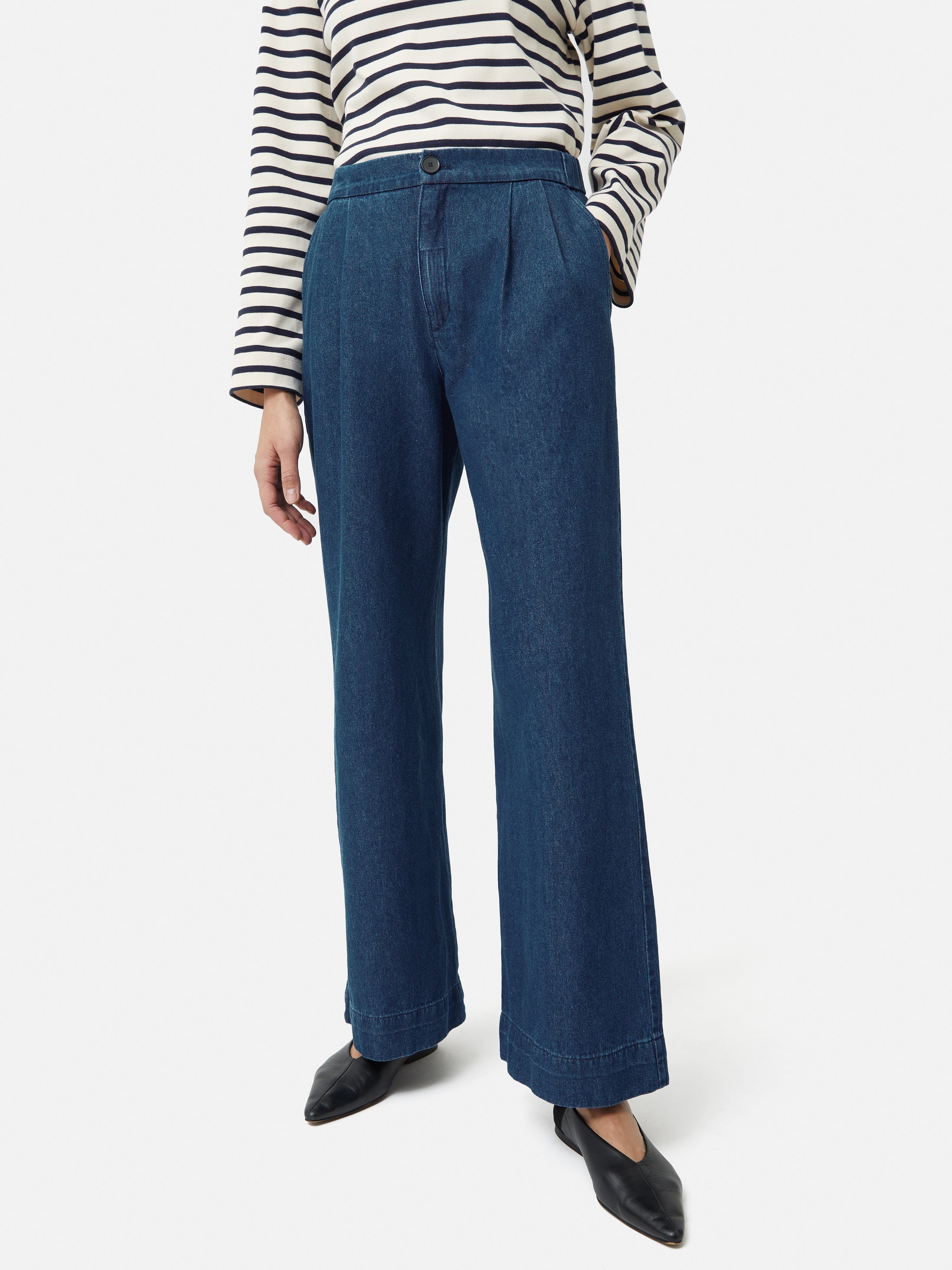 Relaxed Fit Denim Pants for Women - Comfortable Indigo Blue Jeans for Casual Wear & Everyday Outfits