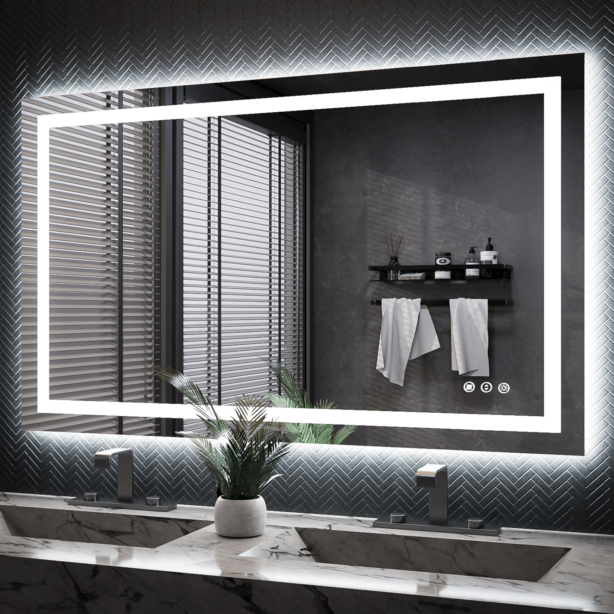 ISKM 50x30 Inch Large LED Bathroom Mirror with Front & Back Lighting - Waterproof Shatterproof Wall Mounted Makeup Mirror for Vanity, Dressing Room & Modern Home Decor