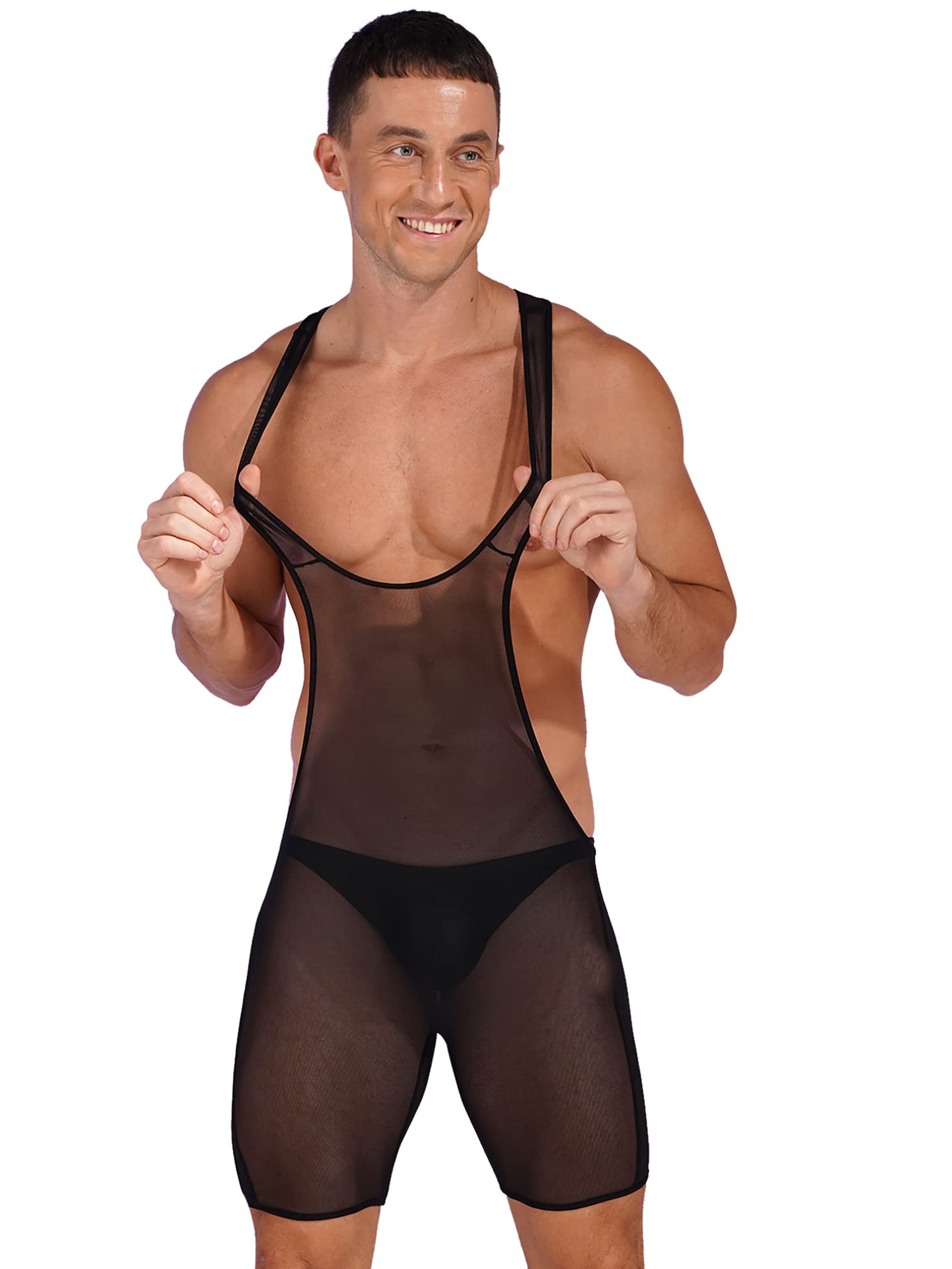 FEESHOW Men's Sexy Mesh Bodysuit - Wrestling Singlet Underwear for Men, Fitness Lingerie Jumpsuit with Breathable Fabric - Perfect for Gym Workouts, Wrestling Matches & Cosplay Costumes