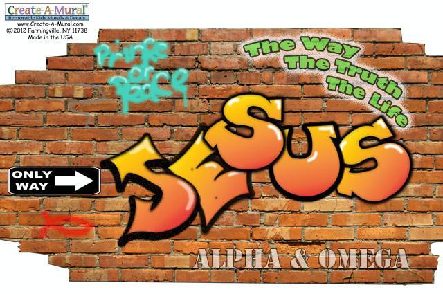 Jesus Graffiti Brick Wall Mural Art - Religious Wall Decor for Home, Church & Urban Spaces