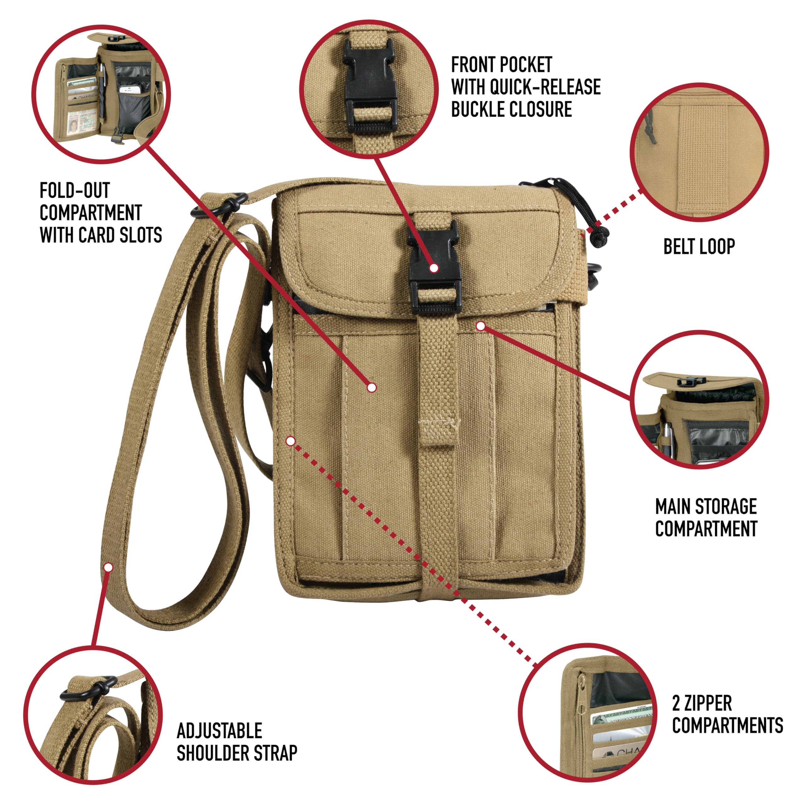 Rothco Canvas Travel Portfolio Crossbody Shoulder Bag - Durable Messenger Bag for Men & Women - Perfect for Business, Work, School & Travel Accessories