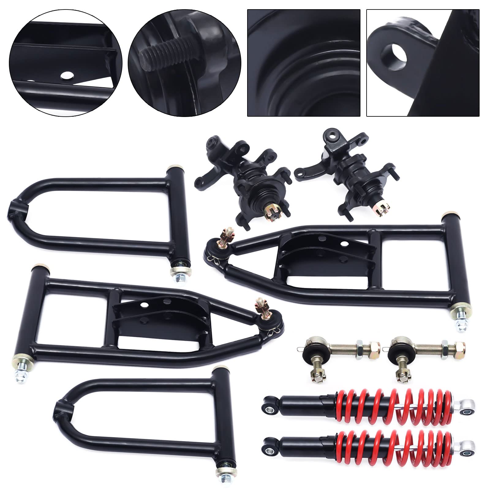 340mm Front Suspension Swingarm Kit with Upper/Lower Shock, Steering Strut Knuckle & Wheel Hub - Compatible with Quad Bikes, ATVs, Go Karts & Electric Buggies - Perfect for Off-Road Adventures & Trail Riding